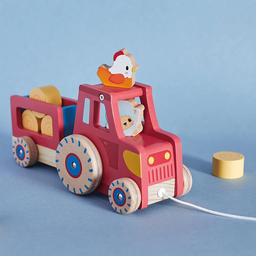 Janod - Traktor zum Ziehen - Baby- und Kleinkindspielzeug - 1 Spielzeugtraktor + 6 Zubehörteile - Geräuscharme Räder - Fördert die Motorik - Spielzeug aus FSC-Holz - Ab 12 Monaten, J03317 - Image 5