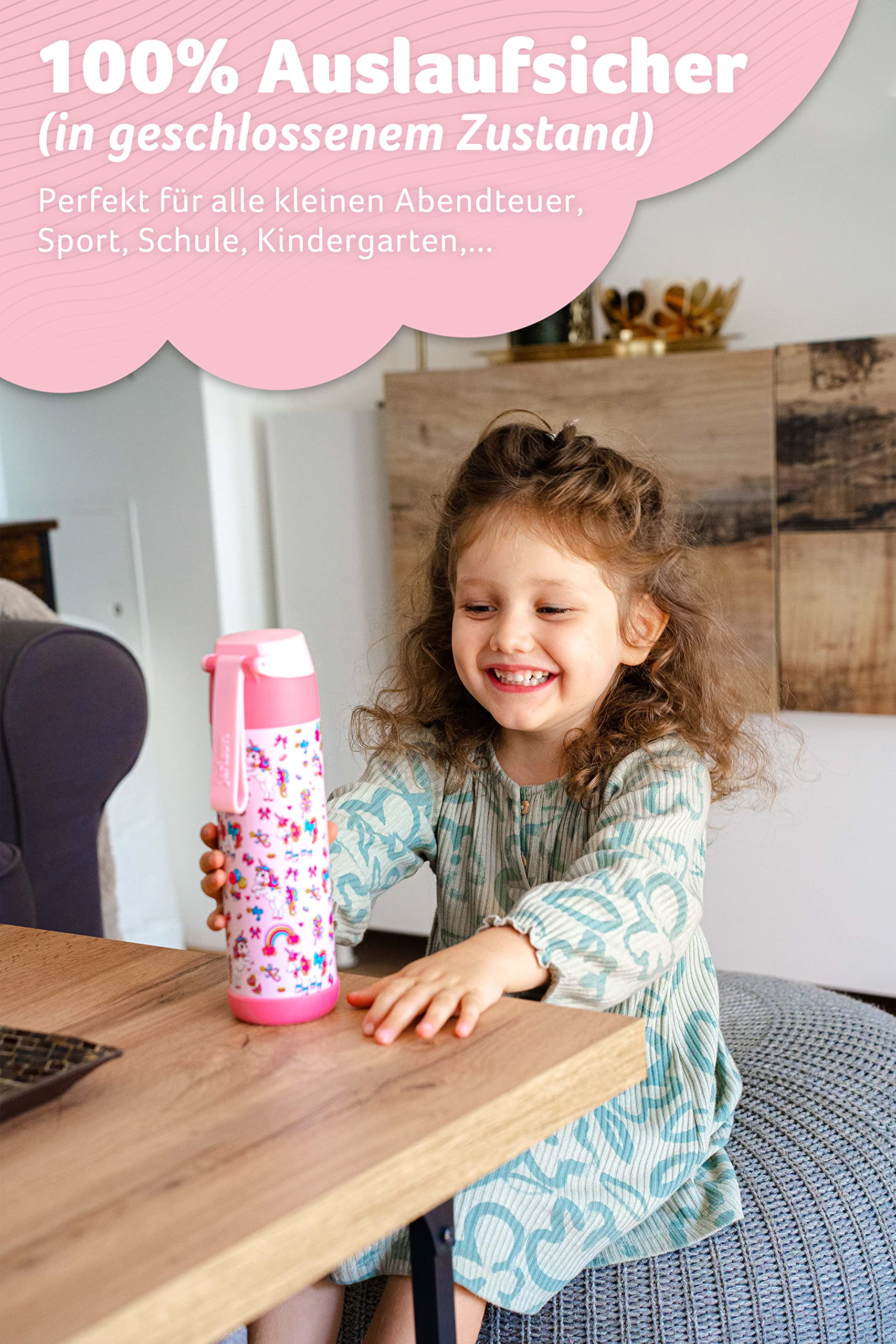 Jarlson® Trinkflasche Kinder Edelstahl MALI [THERMOSFLASCHE] - Kindertrinkflasche Auslaufsicher - Thermoskanne Kohlensäure geeignet - Thermo Trink Flasche für Schule & Kindergarten (500ml, Einhorn) - Image 3