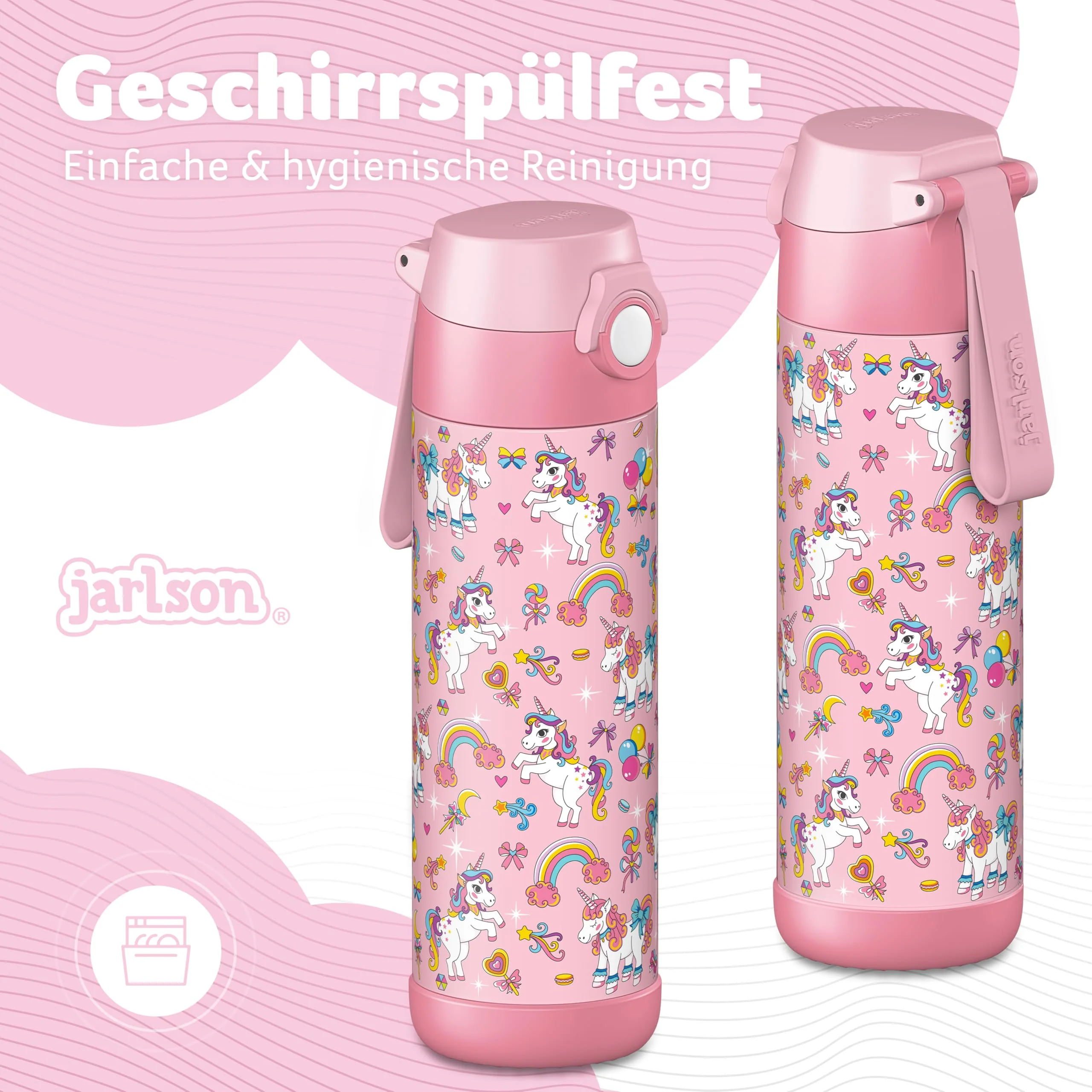 Jarlson® Trinkflasche Kinder Edelstahl MALI [THERMOSFLASCHE] - Kindertrinkflasche Auslaufsicher - Thermoskanne Kohlensäure geeignet - Thermo Trink Flasche für Schule & Kindergarten (500ml, Einhorn) - Image 4