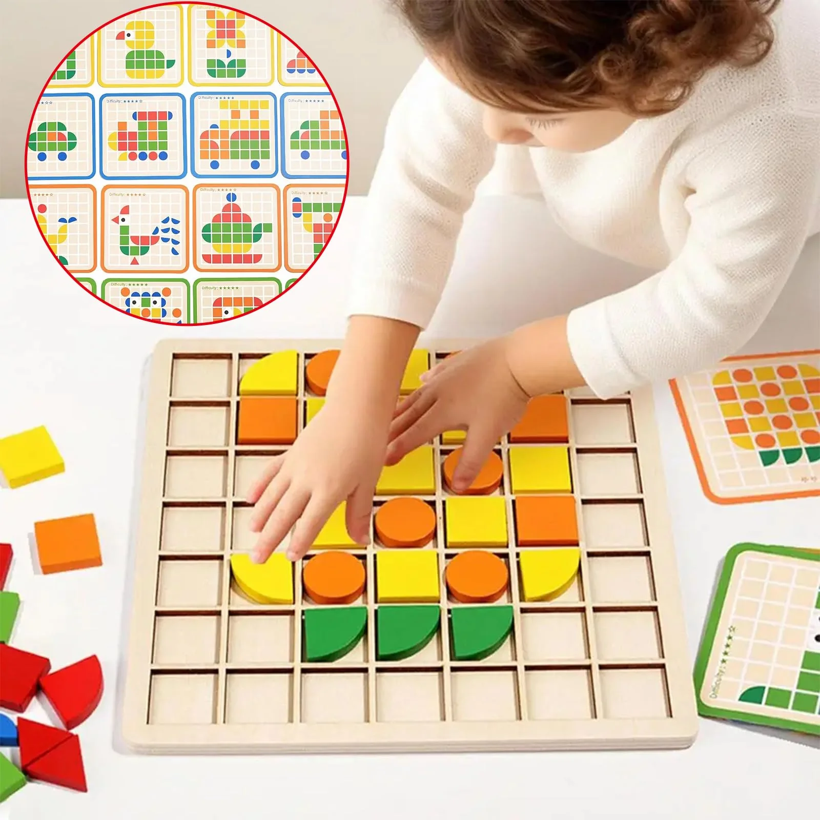 Jastown 120pcs Kreative Mosaik-Puzzle,Hölzerne Muster Blöcke Set,Form Matching Game,Montessori Spielzeug ab 3 4 5 6 Jahre,Tangram Kinder,Sensorische Feinmotorik Konzentrationsspiele Lernspiele - Image 2