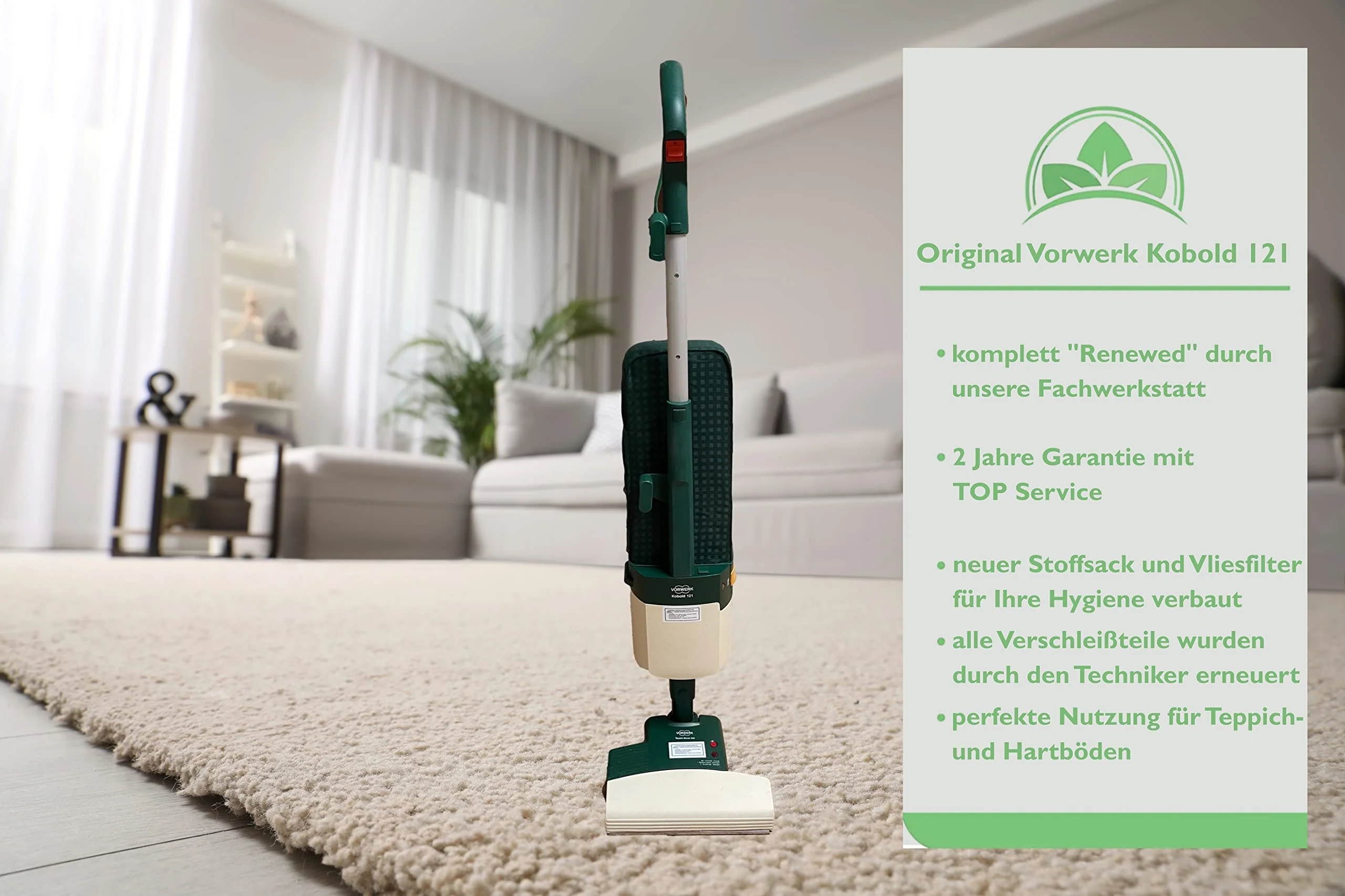 JaTop Original Vorwerk Kobold 121 inkl. Elektrobürste ET 340, Hartbodendüse und 10 Staubsaugerbeutel +Duft Renewed + generalüberholt Garantie, mit Beutel - Image 6