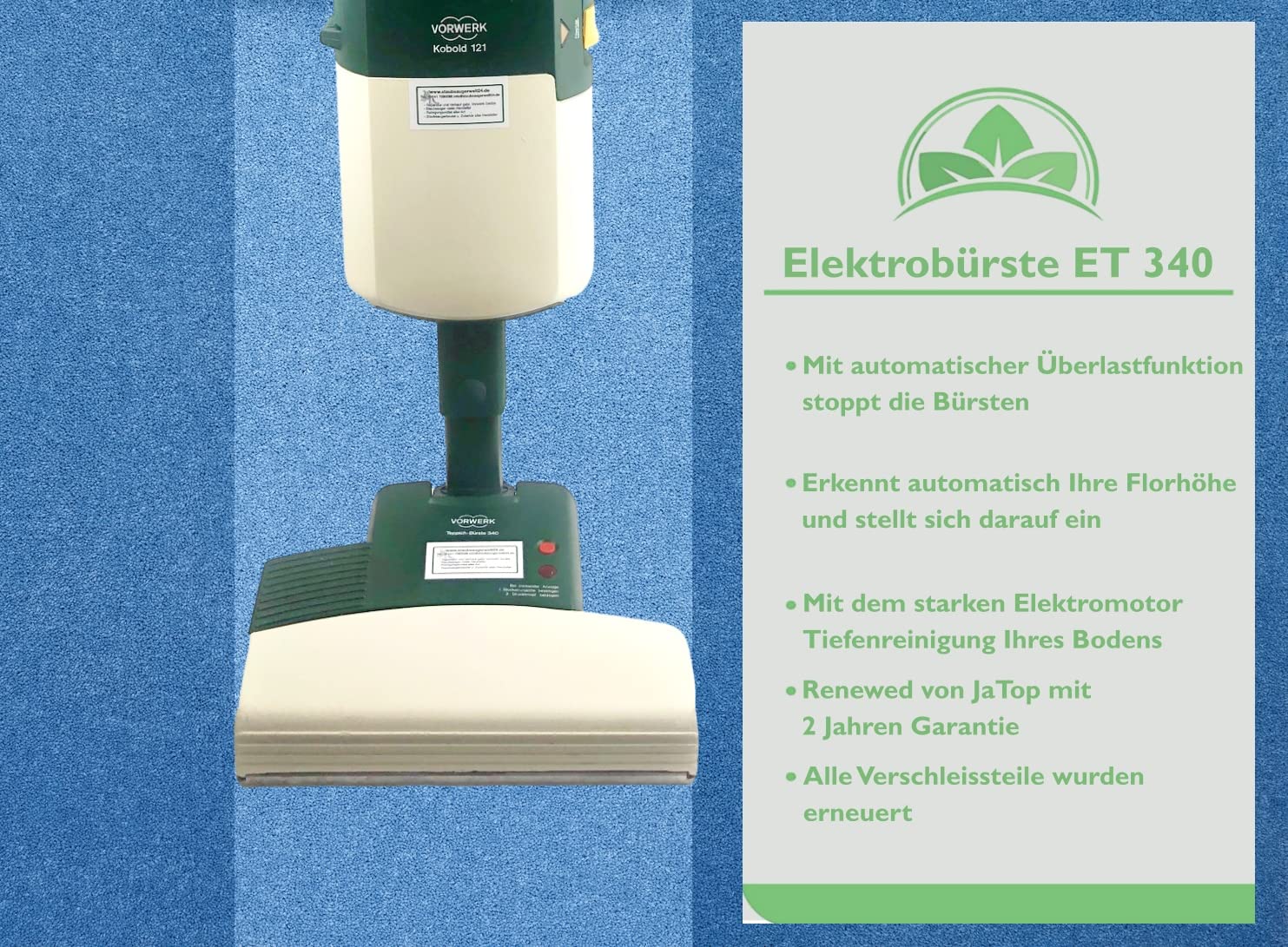 JaTop Original Vorwerk Kobold 121 inkl. Elektrobürste ET 340, Hartbodendüse und 10 Staubsaugerbeutel +Duft Renewed + generalüberholt Garantie, mit Beutel - Image 7