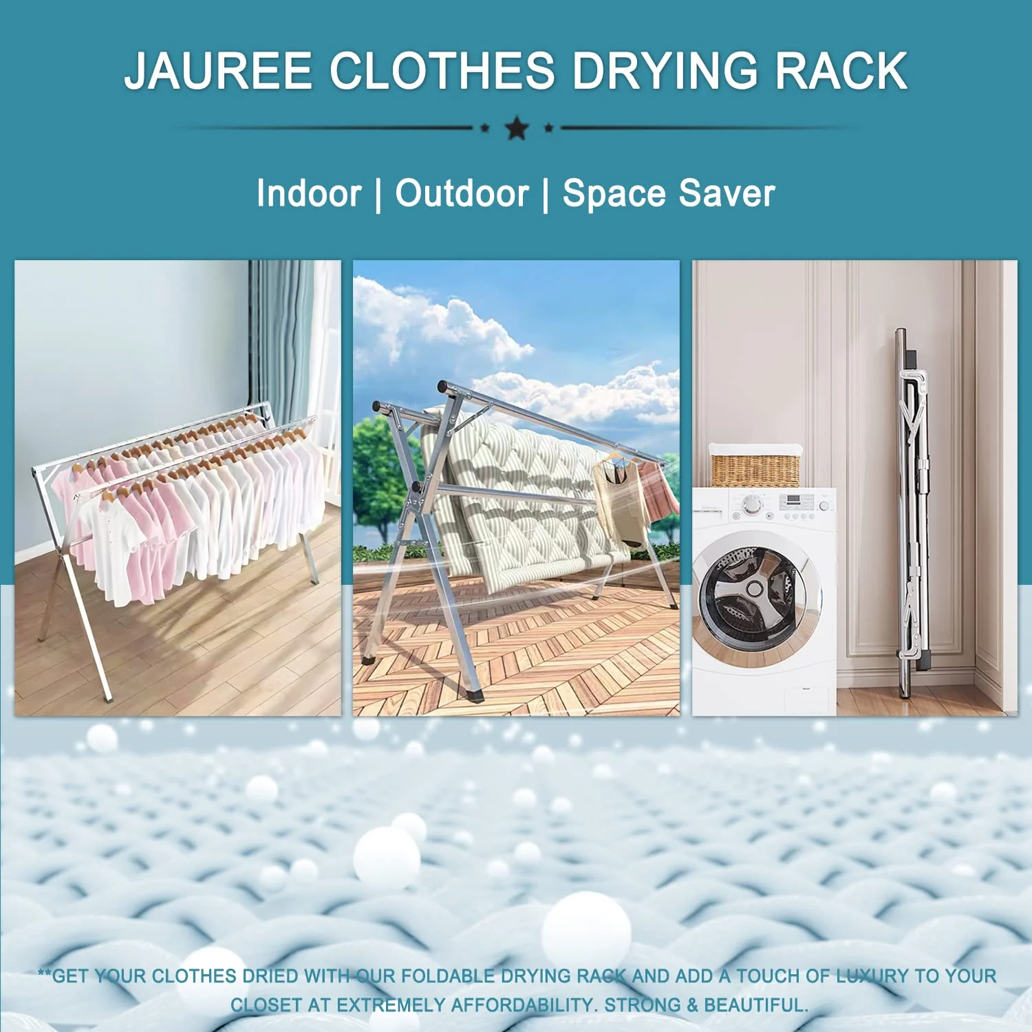 JAUREE 2.4m Wäscheständer, Wäscheständer Kleidung Faltbar Indoor Outdoor, Robuster Edelstahl Wäscheständer, Klappbarer Tragbarer Kleiderständer mit 20 Windfesten Haken - Image 6