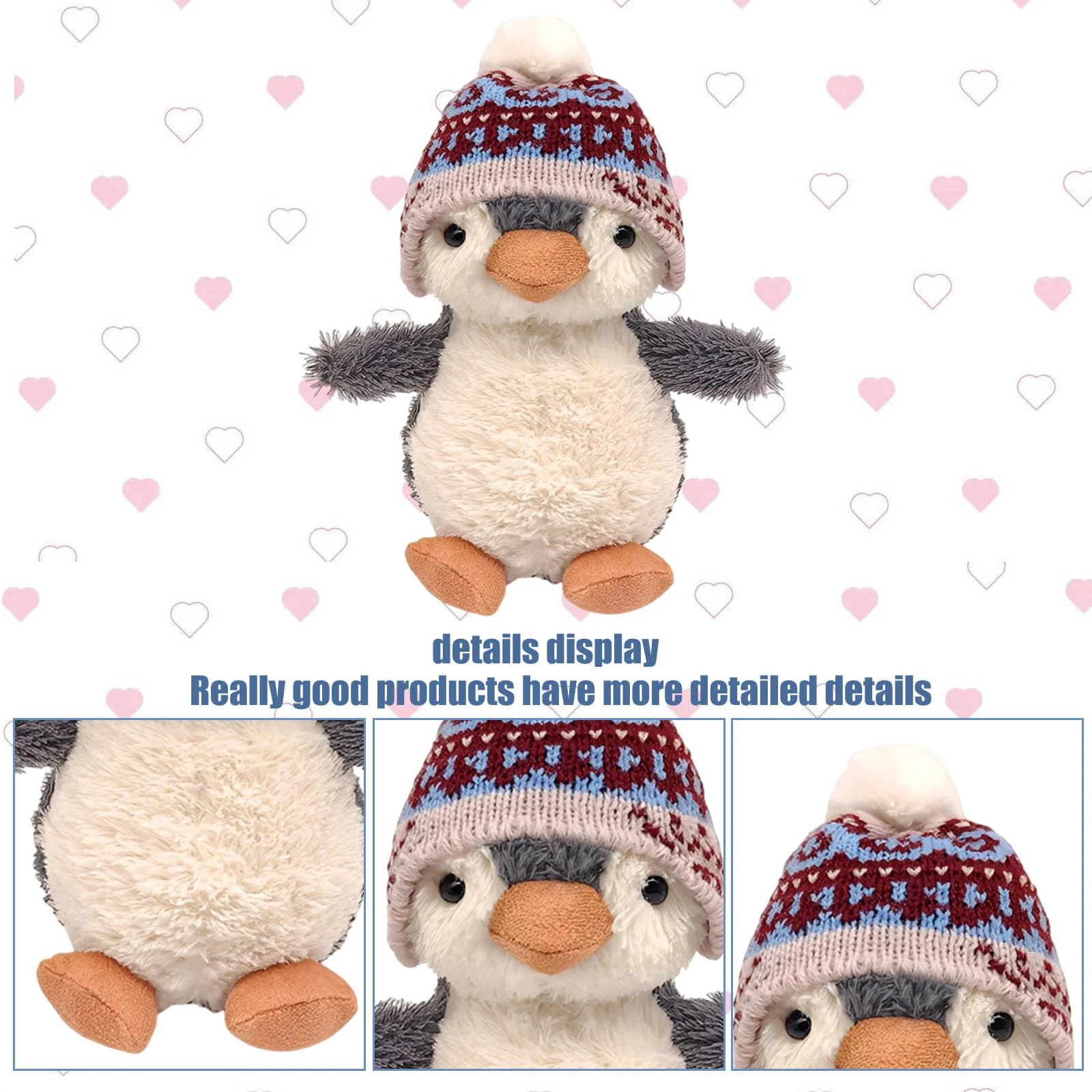 JcvPot Pinguin Kuscheltier, 16 cm, Weicher Plüschpinguin mit Mütze, Ideal für Babys und Kinder als erster Spiel- und Reisebegleiter, Fördert die Entwicklung und das Interesse an Tieren und Natur - Image 6