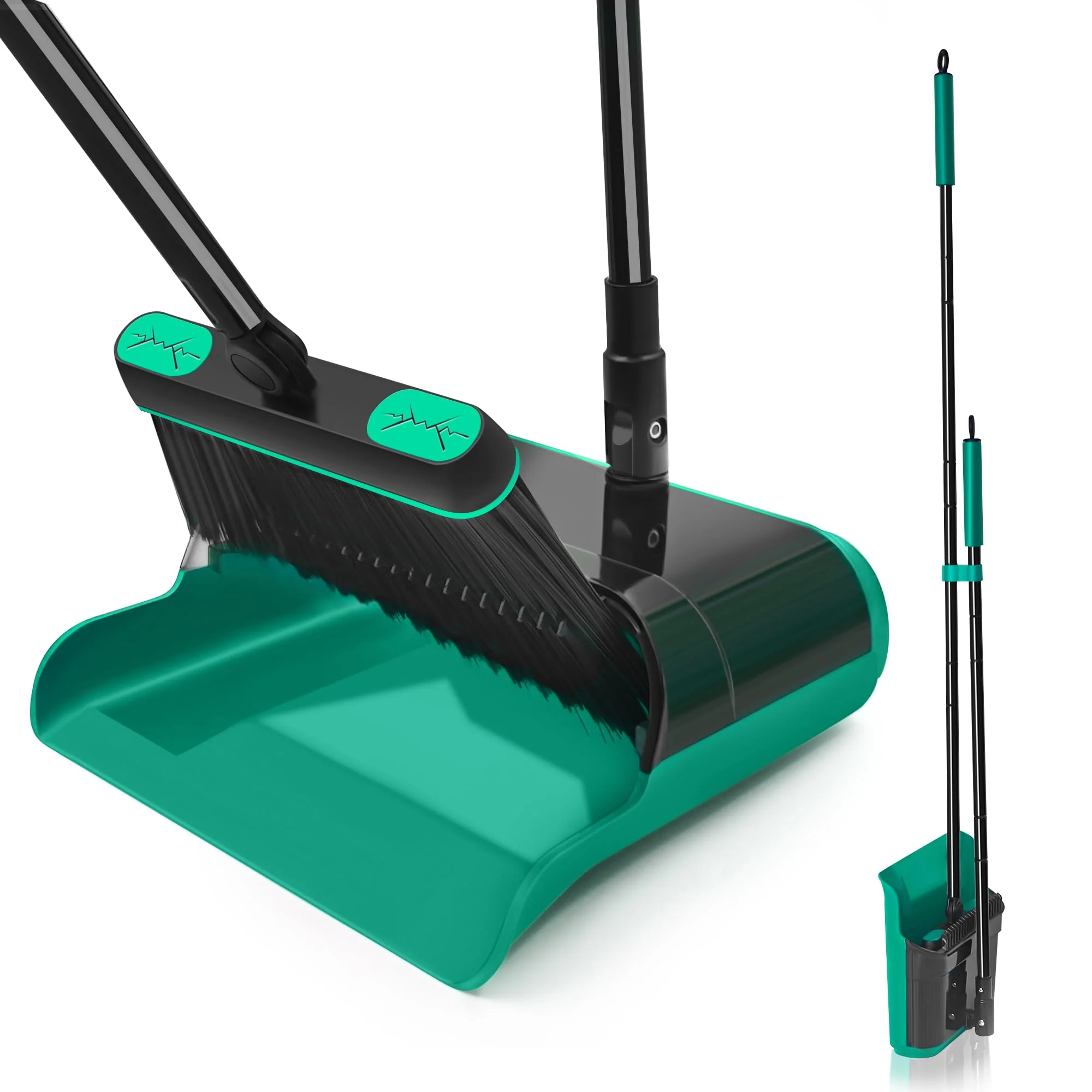 JEHONN Besen und Kehrschaufel Set mit Langem Stiel 136 cm, 180 Grad Drehbar Camping Kehrbesen Innen und Aufgerüstet Groß Schaufel für Vorzelt, Haus, Büro, Lobby, Terrasse (Grün) - Image 2