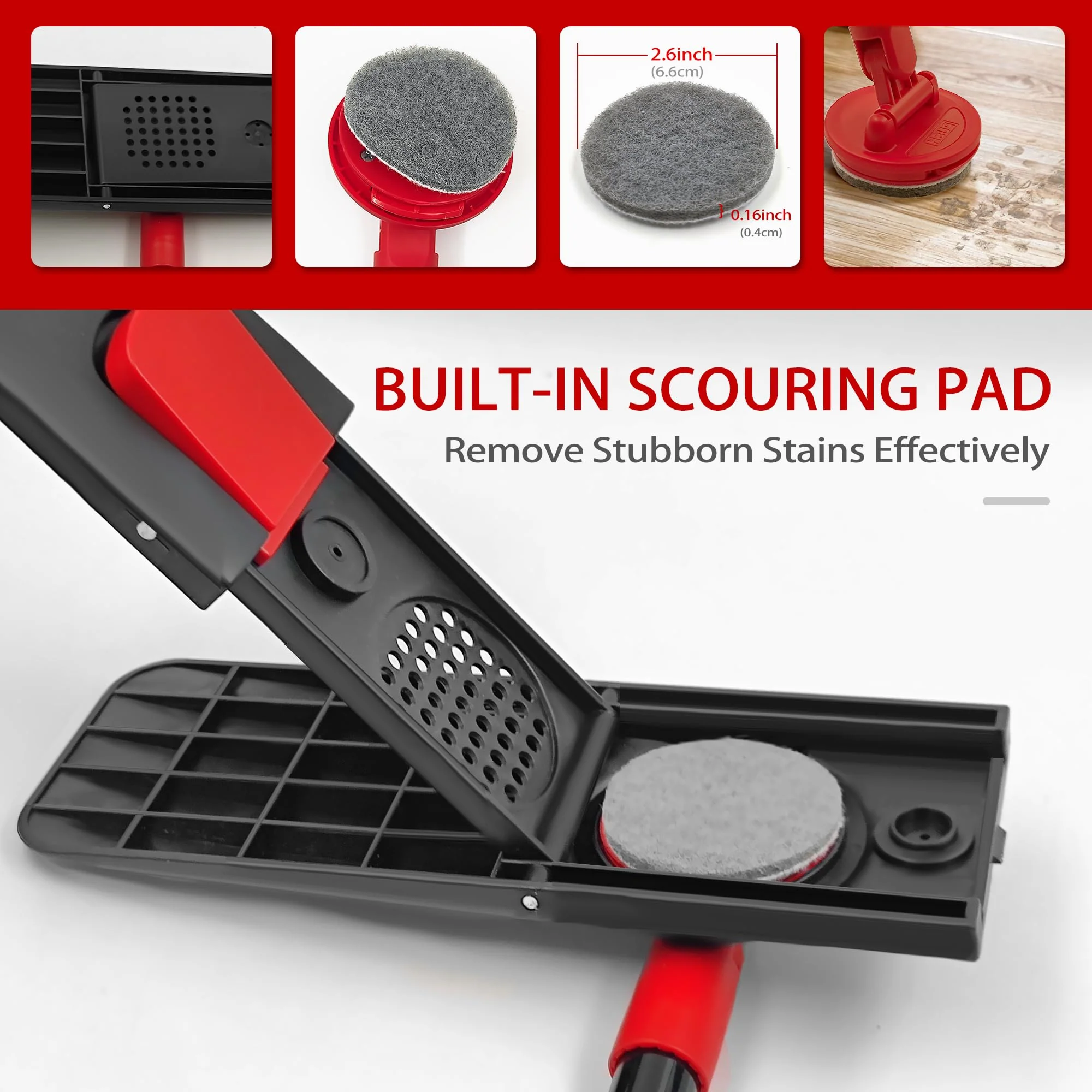 JEHONN Bodenwischer Wischmopp mit Mikrofaser & Chenille Pads, 127 cm Teleskopstiel Wischer Boden für Hartholz Laminat Fliesen Vinyl Küche Bad Haus (Rot) - Image 3