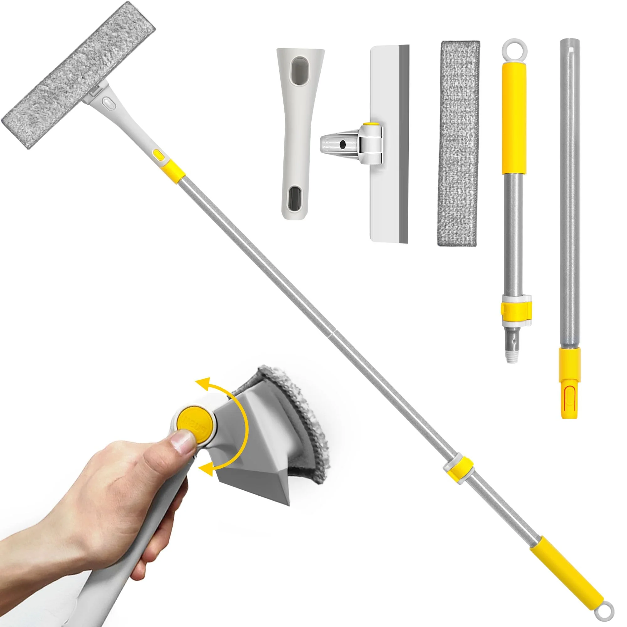 JEHONN Fensterputzer mit 126 cm Teleskopstange, Fensterreiniger Set Professioneller Fensterwischer mit Squeegee und Mikrofasertuch für Glaswand Auto Haus Küche - Image 4