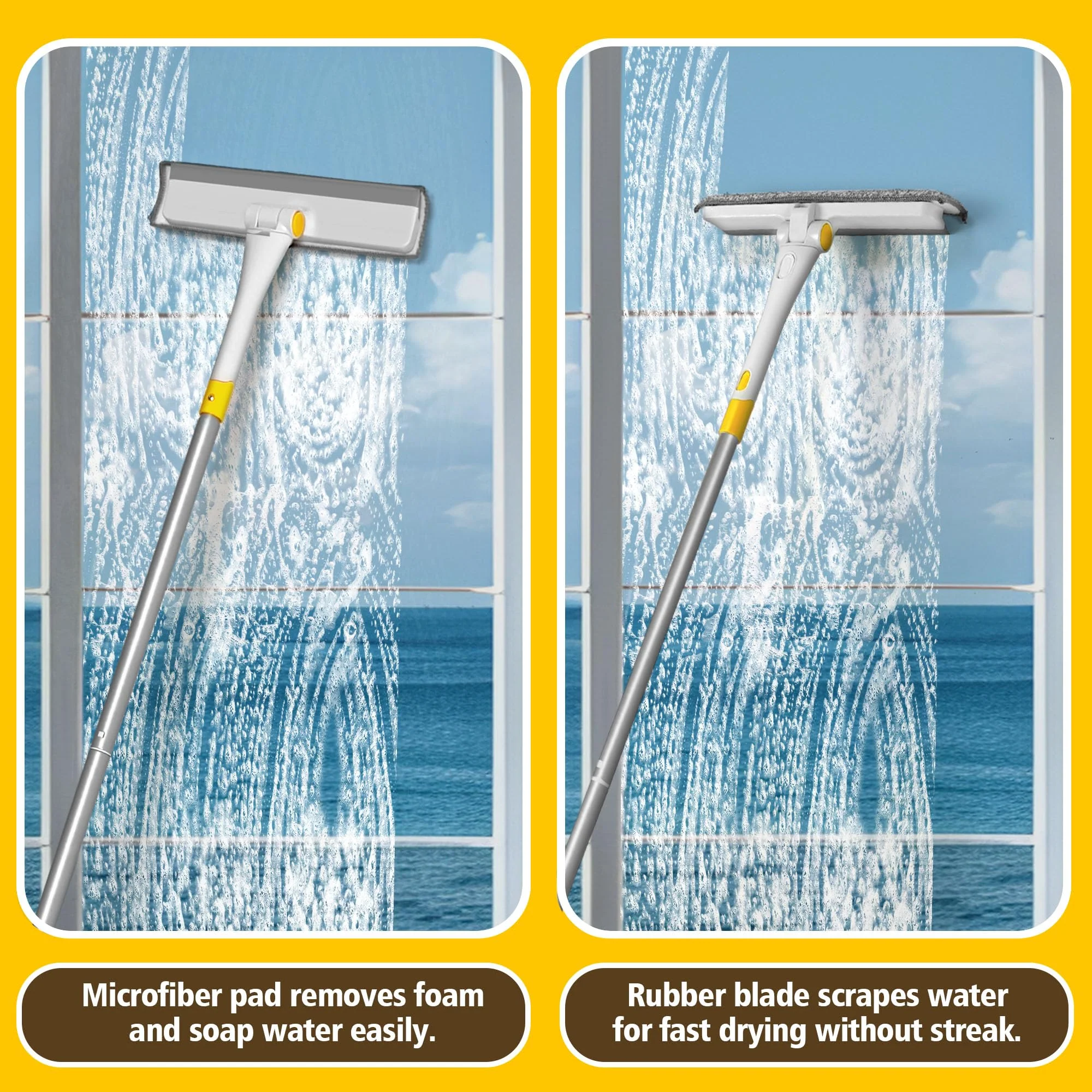 JEHONN Fensterputzer mit 126 cm Teleskopstange, Fensterreiniger Set Professioneller Fensterwischer mit Squeegee und Mikrofasertuch für Glaswand Auto Haus Küche - Image 6