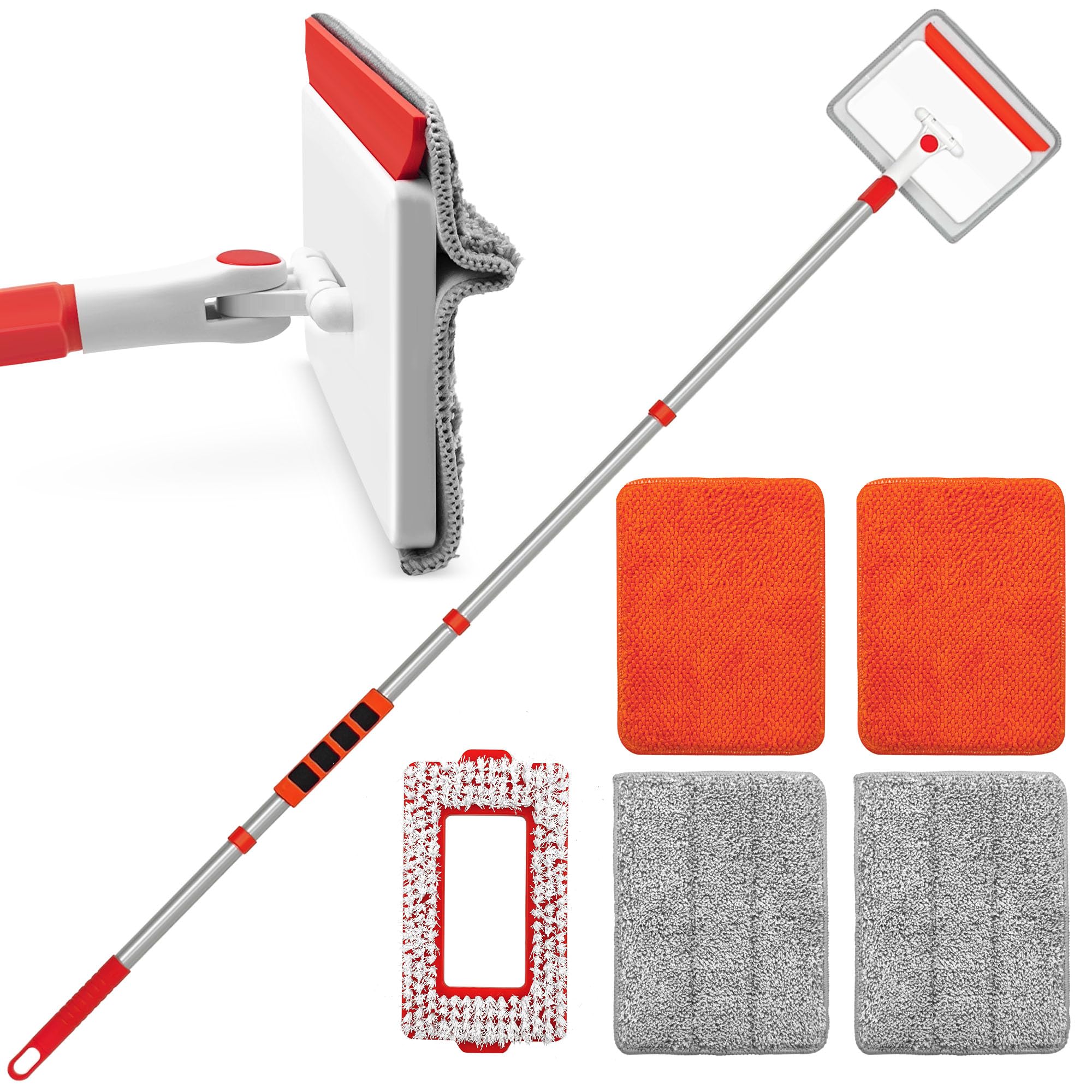 JEHONN Wischmopp Fliesenreiniger Gerät mit Langem Griff 142 cm, Wand und Fußleisten Reiniger, 4-in-1 Fliesen Reinigungsgerät mit 1 Bürste, 2 Chenille, 2 Mikrofaserpads für Fußbodenleiste - Image 6