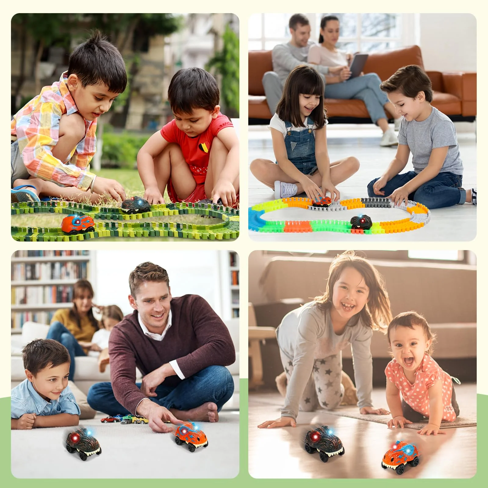 jerryvon Autorennbahn Auto Spielzeug Kompatibel mit Autorennbahn Rennbahn - Dinosaurier Leuchtend Cars Spielzeug ab 4 Jahre Junge Dino Spielzeug Autos Geschenke Kinder Jungen Mädchen (2 PCS) - Image 2