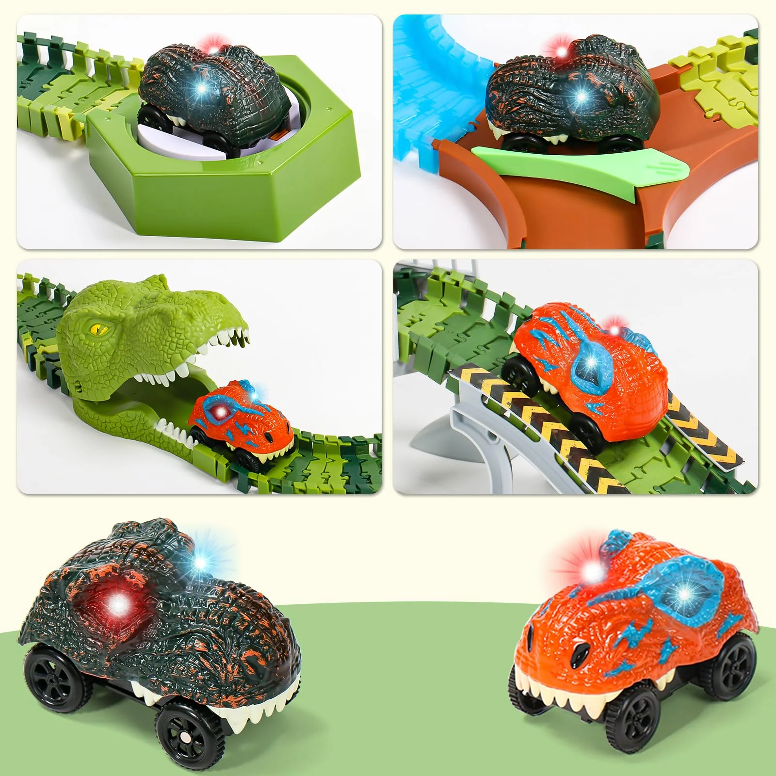 jerryvon Autorennbahn Auto Spielzeug Kompatibel mit Autorennbahn Rennbahn - Dinosaurier Leuchtend Cars Spielzeug ab 4 Jahre Junge Dino Spielzeug Autos Geschenke Kinder Jungen Mädchen (2 PCS) - Image 3