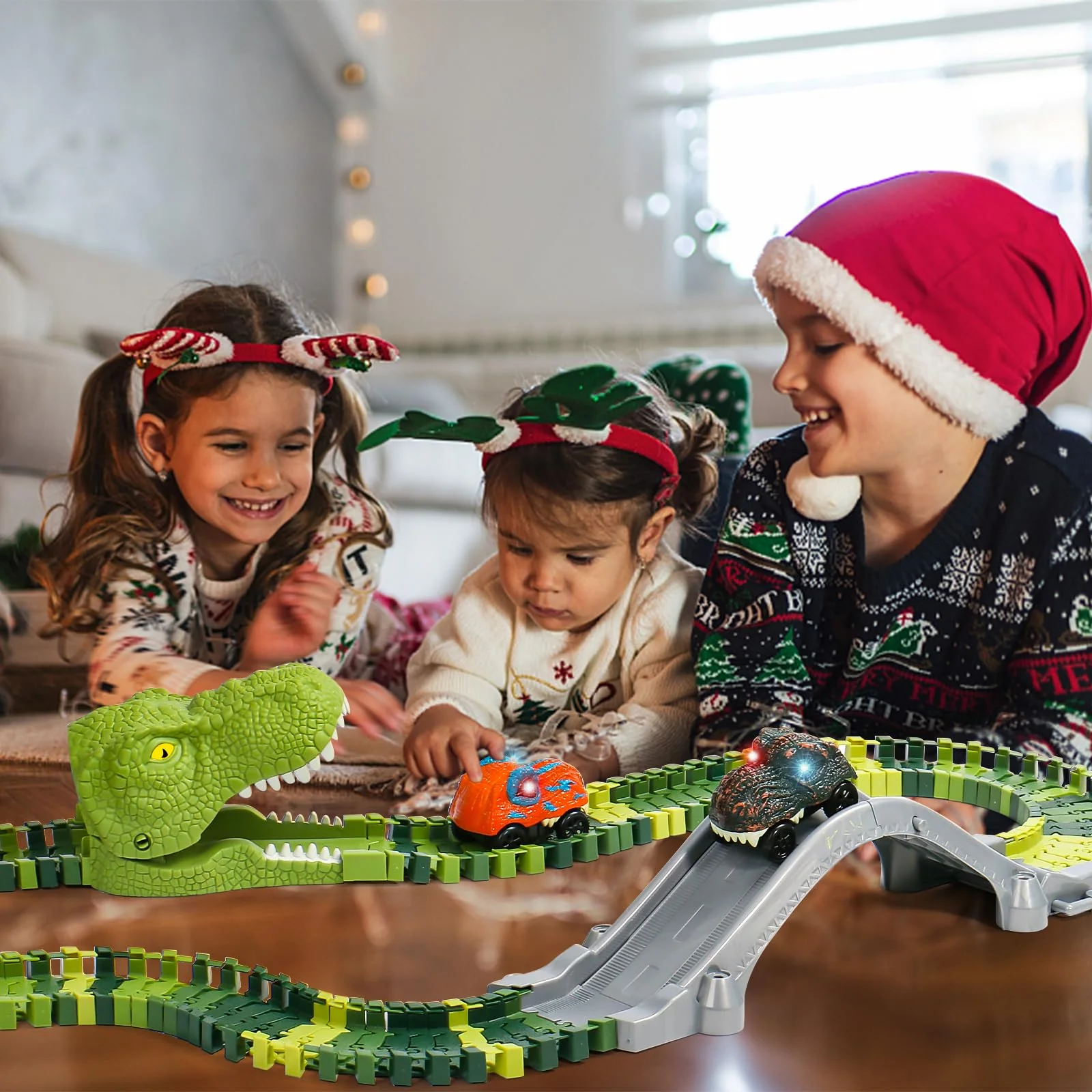 jerryvon Autorennbahn Auto Spielzeug Kompatibel mit Autorennbahn Rennbahn - Dinosaurier Leuchtend Cars Spielzeug ab 4 Jahre Junge Dino Spielzeug Autos Geschenke Kinder Jungen Mädchen (2 PCS) - Image 6