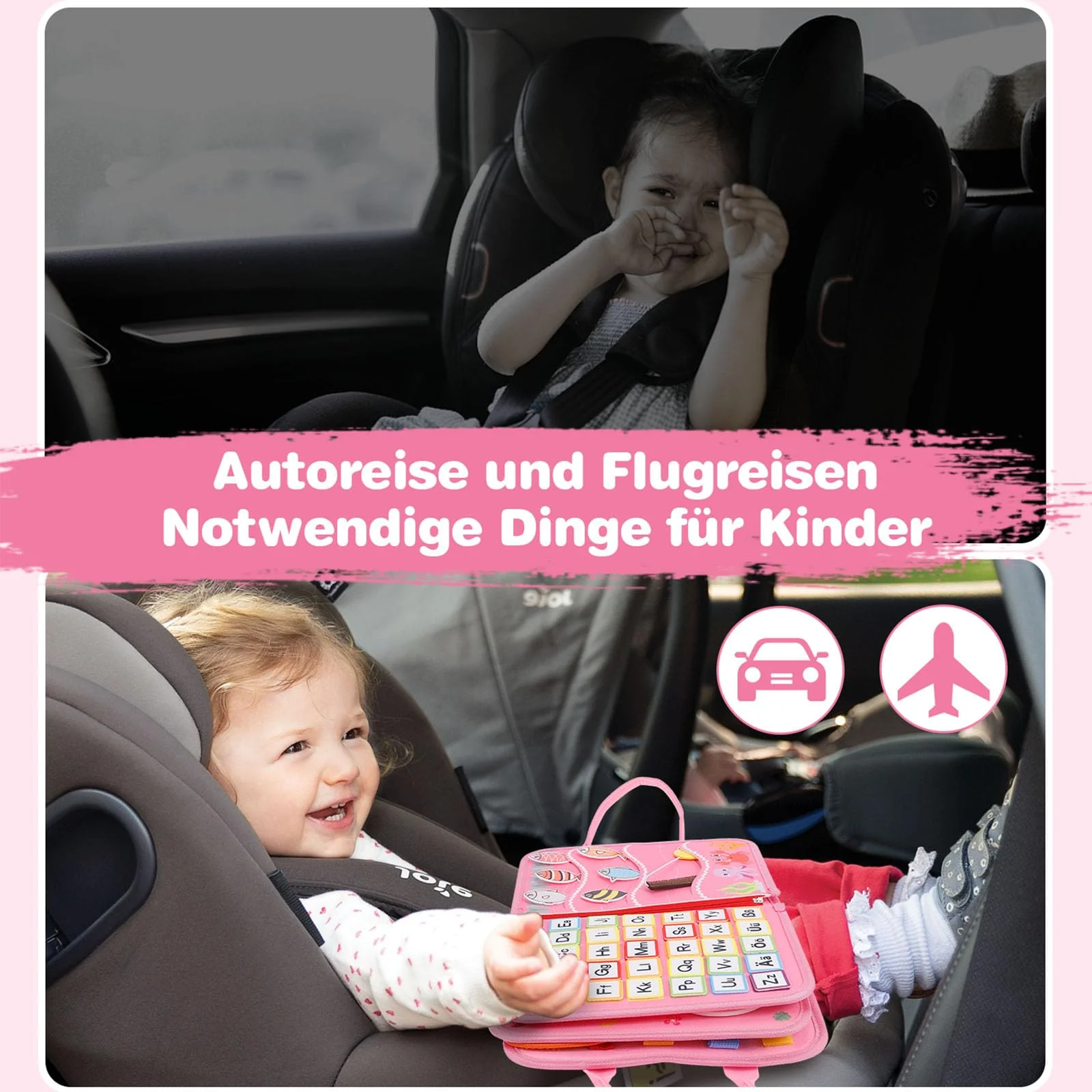JHkim Busy Board Deutsch Montessori Spielzeug ab 1 2 3 4 Jahre, Jungen & Mädchen, Kinder Sensorik Geschenk, Activity Board Lernspielzeug, Motorikspielzeug für Reise Auto & Flugzeug - Image 3