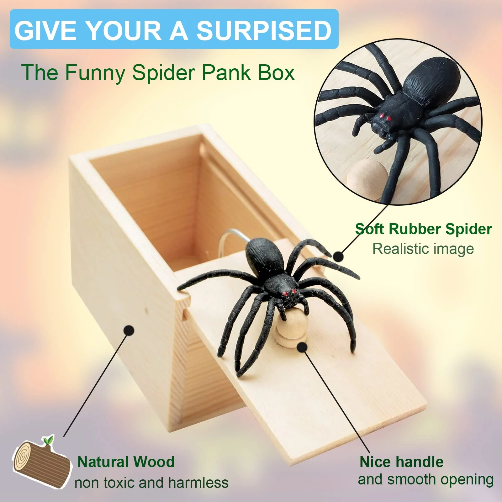 JIASHA 2PCS Spinne In Box Spinne Streich-Box Holz Streich Spinne Spinnen Prank Box Holz Prank Spider Scare Box Streich Spinne Scare Box, für Kinder Erwachsene Party Favors Gifts - Image 6