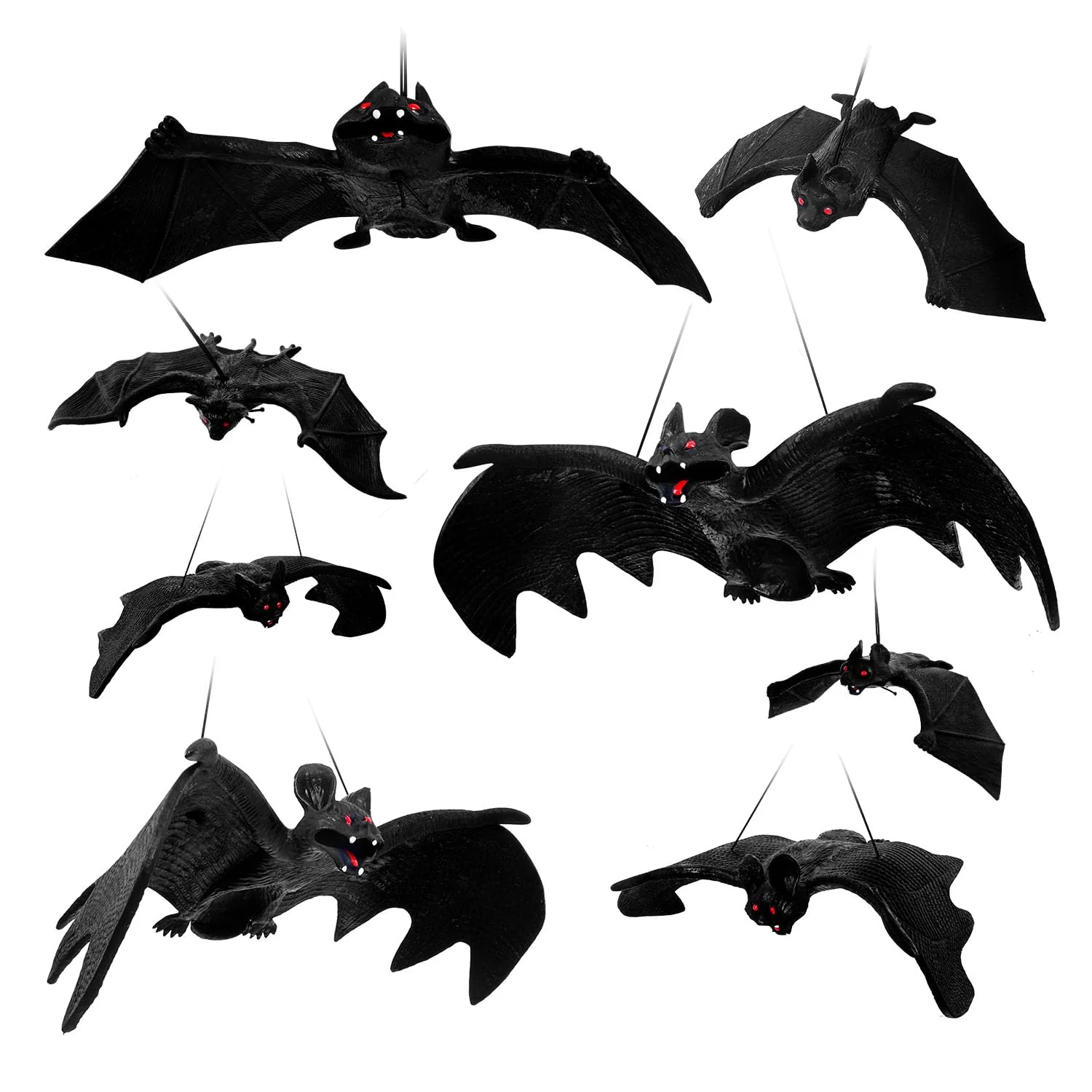JIAWWAN Fledermaus Deko Gummi, 12 Stück Halloween Bat Decoration, 4 Größen Fledermäuse, Realistische Gruselige Hängend 3D Fledermäuse Deko, Schwarz Horror Bats Wall Sticker für Halloween Party Deko