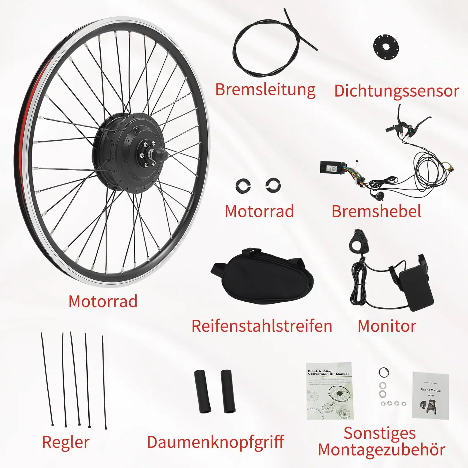 JINPRDAMZ 24 Zoll 500W 36V Ebike Umbausatz mit LCD Display, Frontmotor Fahrrad E-Bike Hub Umbausatz, E-Bike Vorderrad Umbausatz Kit Elektrofahrrad Umbausatz - Image 2