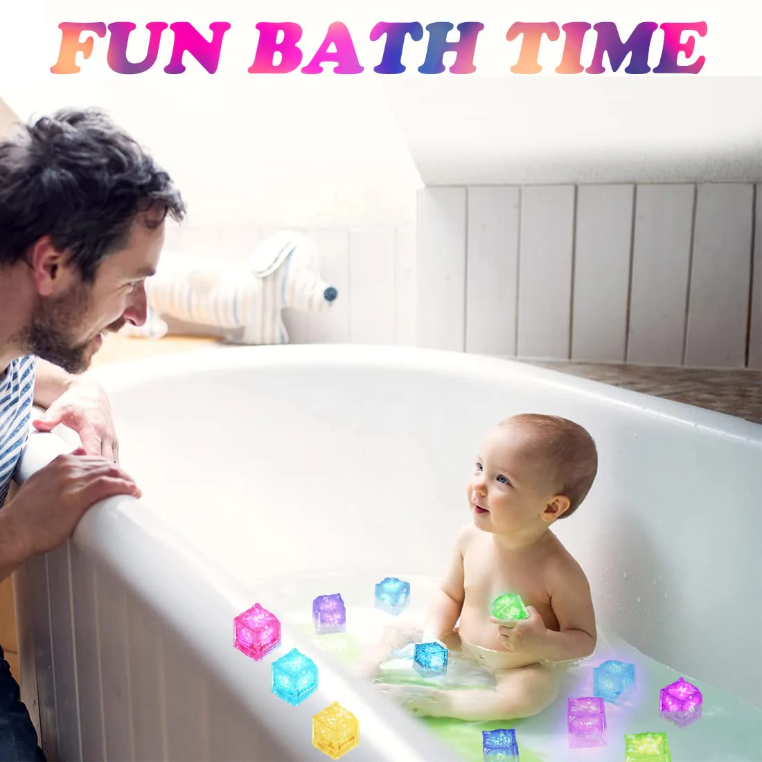 Jiosdo Badespielzeug Baby, 12Pcs LED Eiswürfel Leuchtend Badewannenspielzeug, Light Up Sensorik Spielzeug, Badewanne Spielzeug Kinder Wasserspielzeug - Image 6