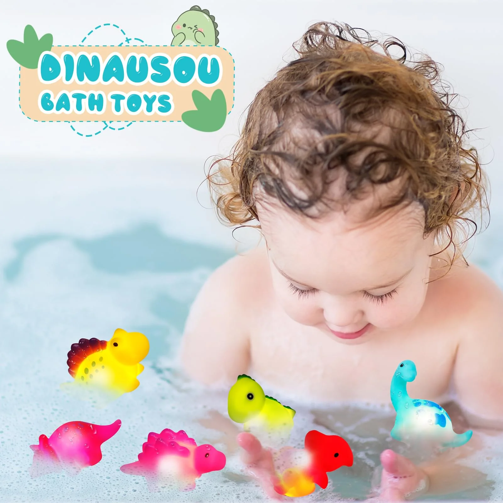 Jiosdo Badewannenspielzeug, 6 Stück Dinosaurier Badespielzeug mit Licht, LED Badewannen Spielzeug Kinder, Badespielzeug Baby ab 1 2 3 Jahr, Leuchtet Wasserspielzeug Bath Toys Sensorik Spielzeug - Image 7