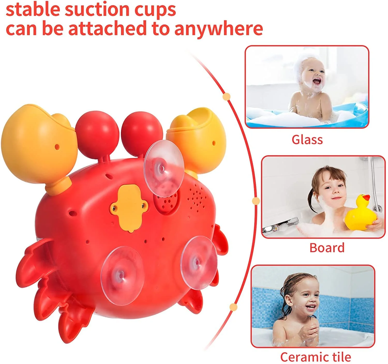 Jiosdo Badewannenspielzeug, Krabbe Badespielzeug Bubble Mit Musik, Badespielzeug Baby ab 1 2 3 4 Jahr, Badewanne Spielzeug Wasserspielzeug Kinder, Geschenke für Jungen und Mädchen (rot) - Image 3