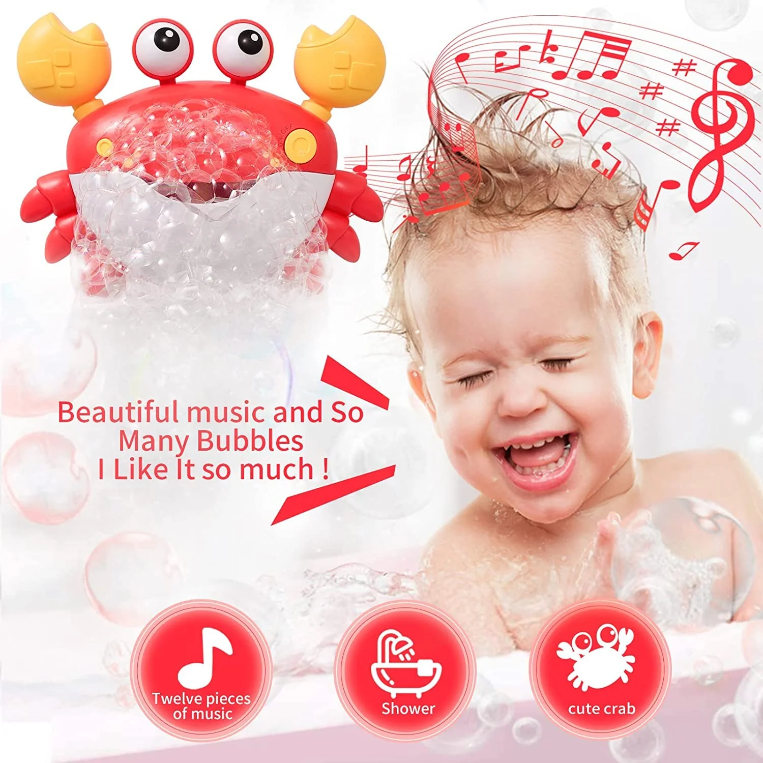 Jiosdo Badewannenspielzeug, Krabbe Badespielzeug Bubble Mit Musik, Badespielzeug Baby ab 1 2 3 4 Jahr, Badewanne Spielzeug Wasserspielzeug Kinder, Geschenke für Jungen und Mädchen (rot) - Image 5