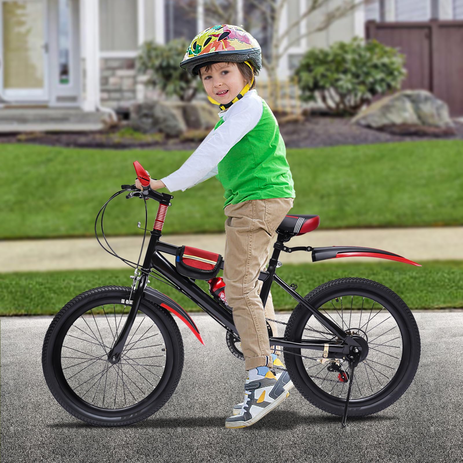 jiumxliu 20 Zoll 7 Gang Kinder Jungen Fahrrad, Mountainbike, Kinderfahrrad für Jungen, Mädchen, Rot - Image 9