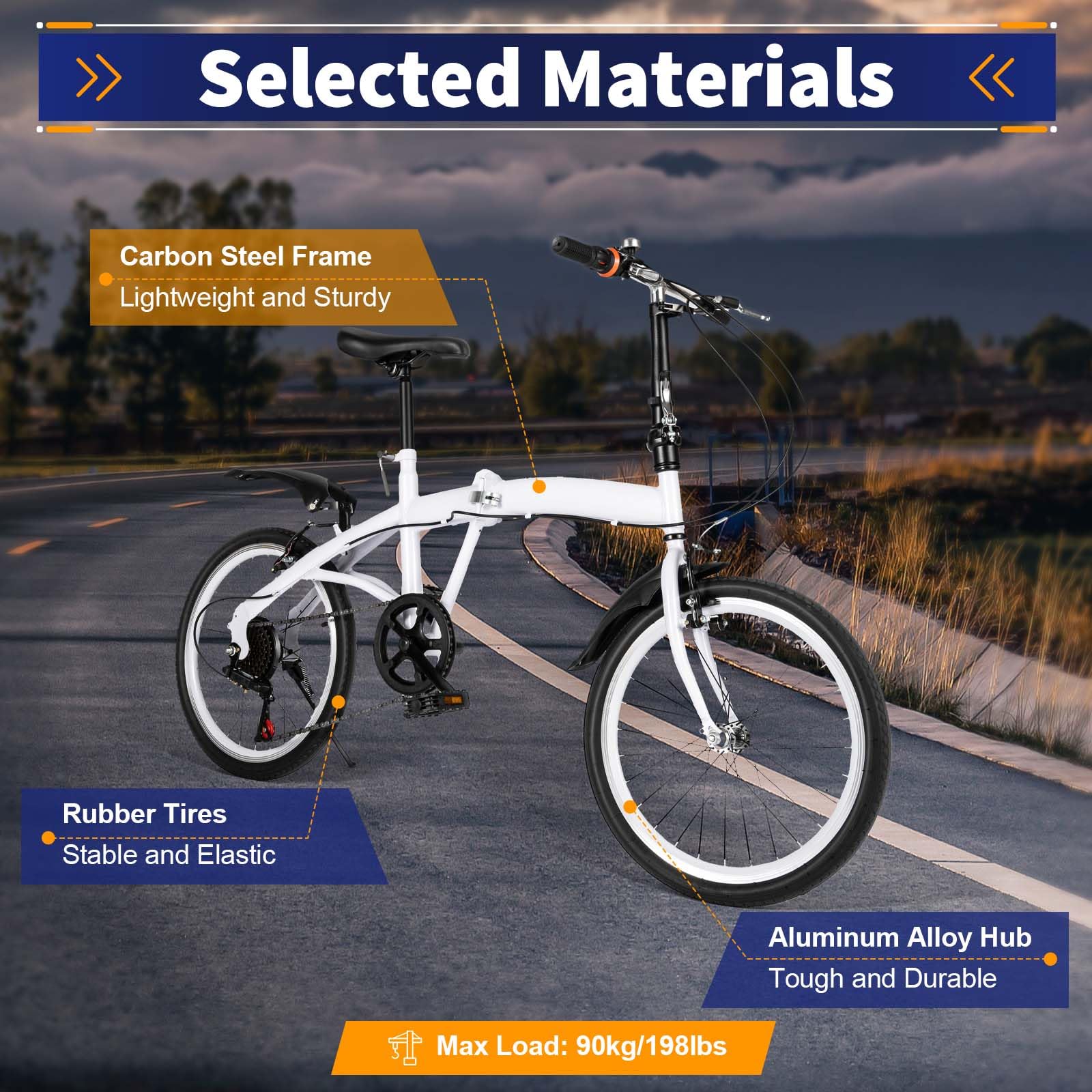 jiumxliu 20 Zoll Faltrad Weiße Faltbare Fahrrad klapprad klappfahrrad Erwachsene 6-Gang Klapprad für Kinder und Erwachsene geeignet 20 Zoll radräder 90 kg max tragkraft