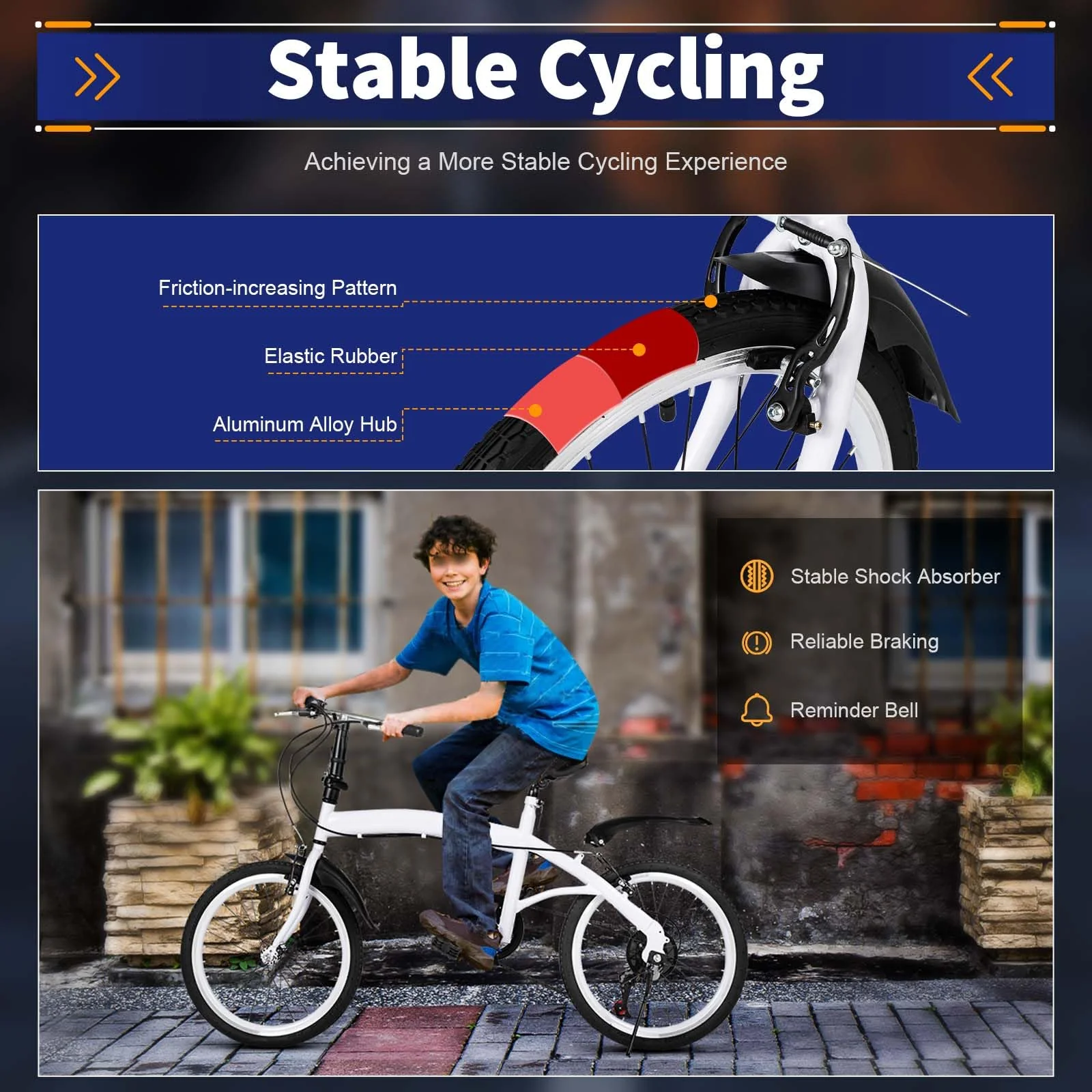 jiumxliu 20 Zoll Faltrad Weiße Faltbare Fahrrad klapprad klappfahrrad Erwachsene 6-Gang Klapprad für Kinder und Erwachsene geeignet 20 Zoll radräder 90 kg max tragkraft - Image 6