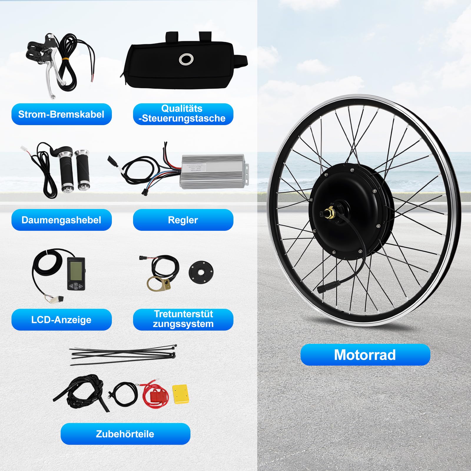 jiumxliu 26 Zoll 48V Ebike Umbausatz 1500W Elektrofahrrad Umbausatz Heckmotor Bürstenloser Getriebemotor Ebike Conversion Kit 31.05 km/h, 5-Stufen PAS, Tempomat, LCD-Display - Image 2