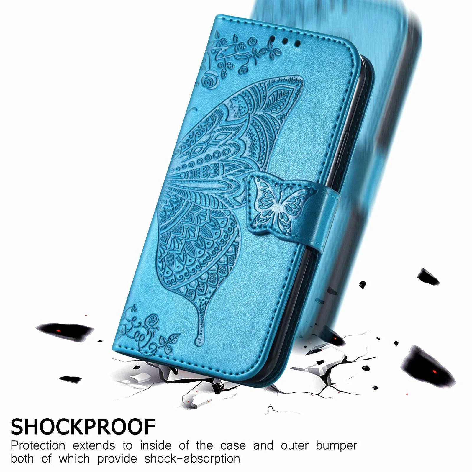 JIUNINE Hülle für Samsung Galaxy M15, Handyhülle mit Schmetterling Muster [Kartenfächer] [Standfunktion] [Premium PU Leder] Stoßfeste Schutzhülle Klapphülle Handytasche Lederhülle, Blau - Image 3