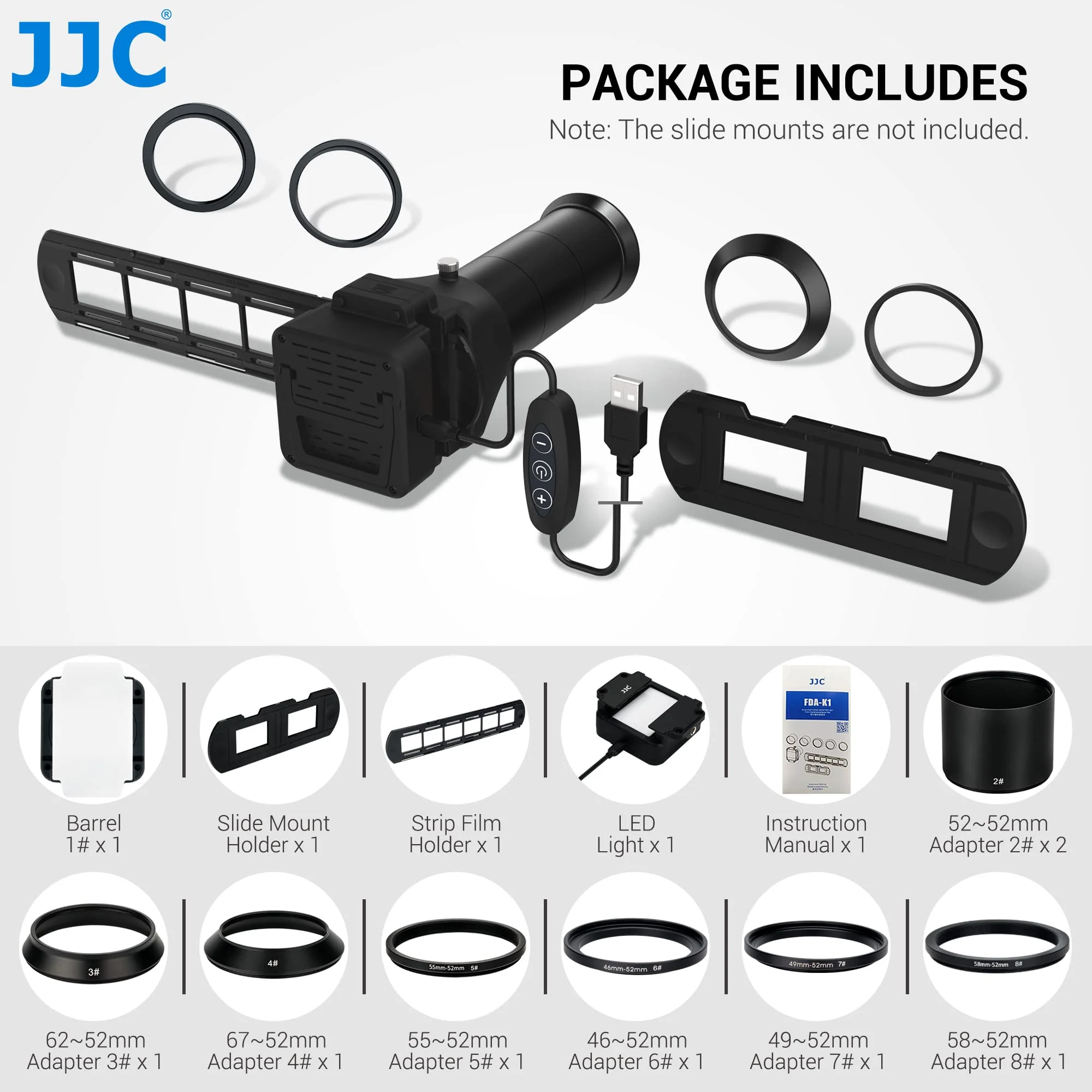 JJC 35mm Film Negativ Scanner, Film Digitalisierungsadapter Mit LED Beleuchtungsset, Dia und Filmhalter Zum Kopieren von Negativfilmen, Zubehör für Film und Dia Scanner