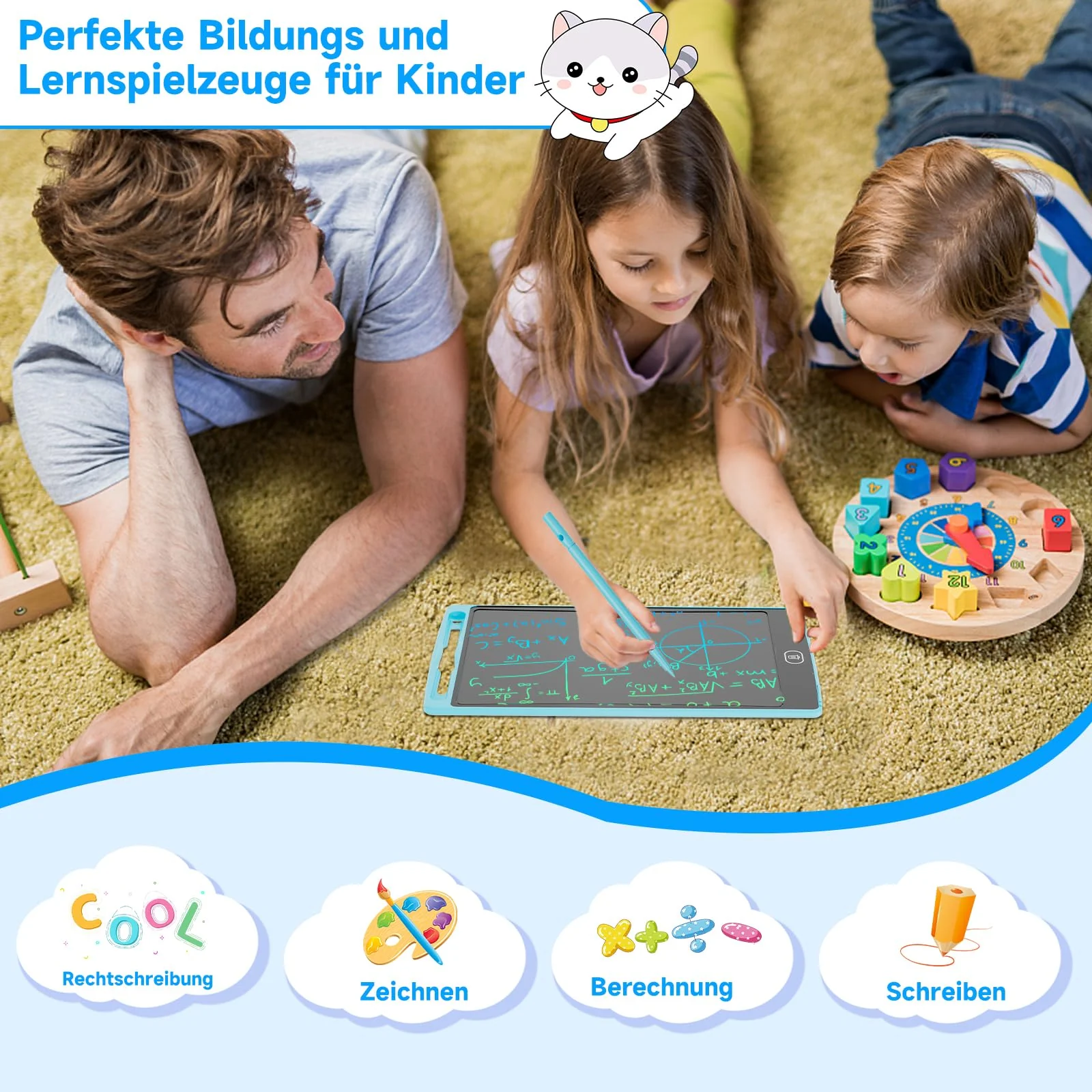 JOEAIS LCD Schreibtafel 2er-Pack, 12 Zoll Drawing Tablet mit Stylus Lanyard, Beschäftigung Digital Notepad für Kinder im Flugzeug, Zeichentafel für Jungen und Mädchen (Rosa+Blau)