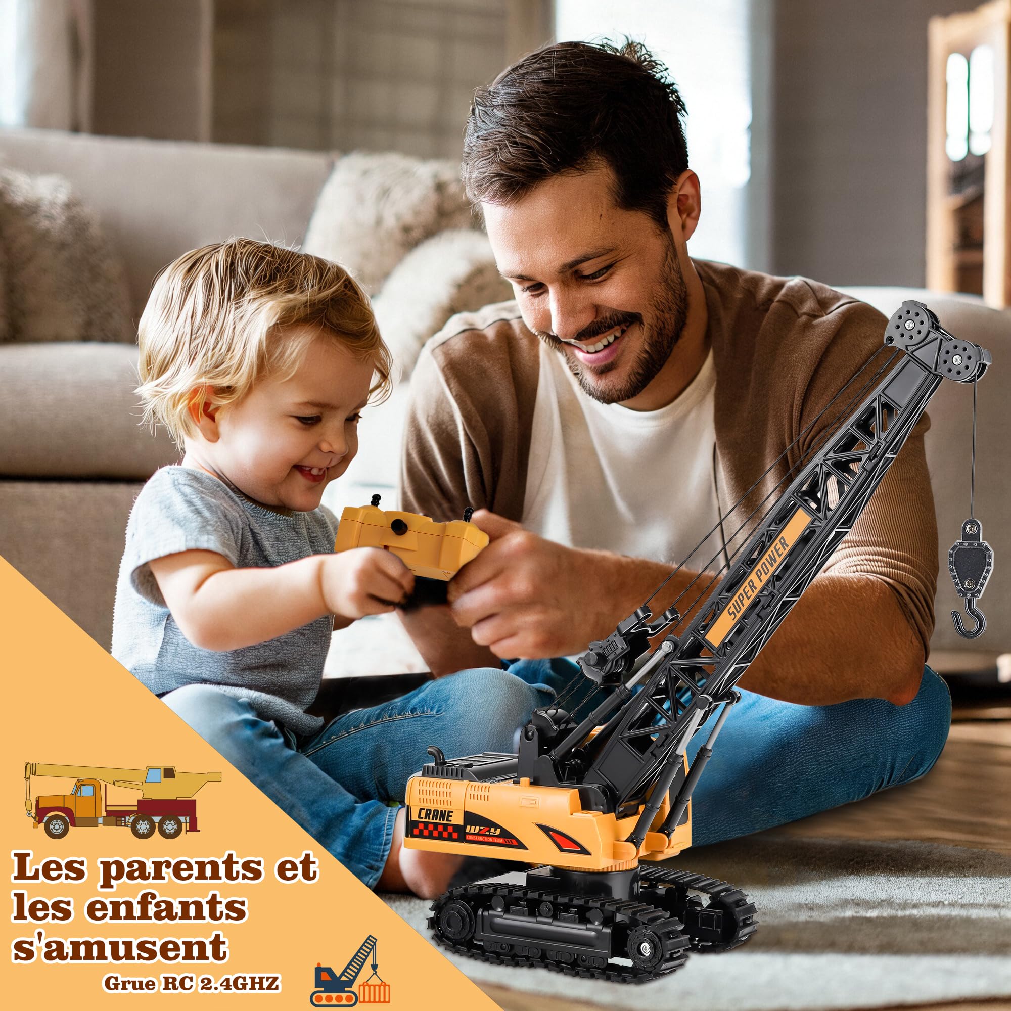 Joellfuner Kran Spielzeug, 2,4G Kran Ferngesteuert mit Lichtern und Geräuschen Realistischer, Großer RC Kranspielzeug mit 12PCS Miniaturmodelle, Geschenk für Jungen und Mädchen (Standard) - Image 3