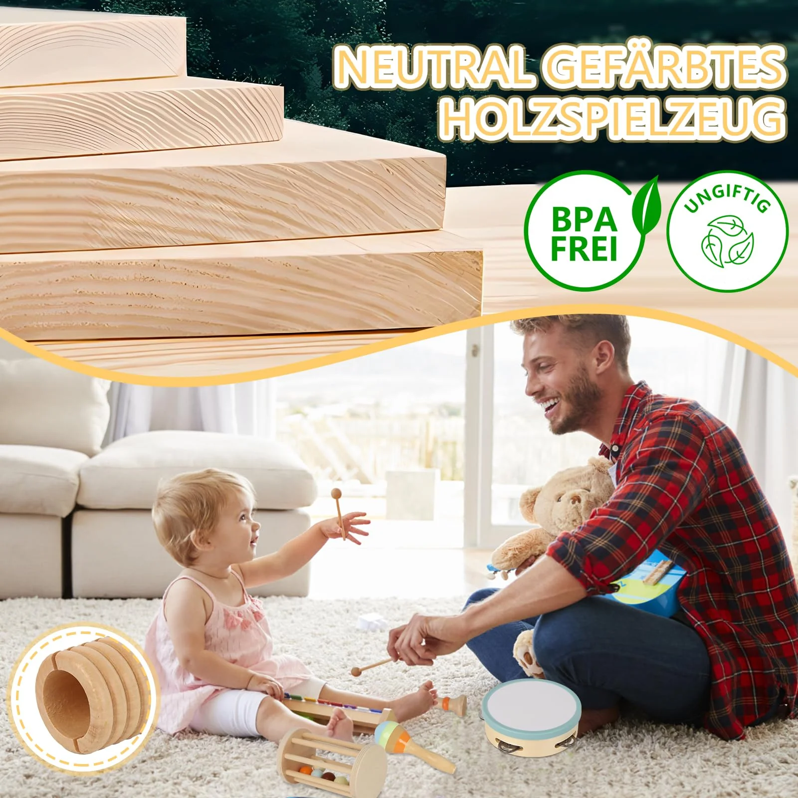Joellfuner Musikinstrumente für Kinder, 10 Stück Percussion Instrumente Set für Babys, Musikinstrumente für Kinder ab 1 Jahr, Musikspielzeug Geburtstagsgeschenk von 1-3 Jahren - Image 4