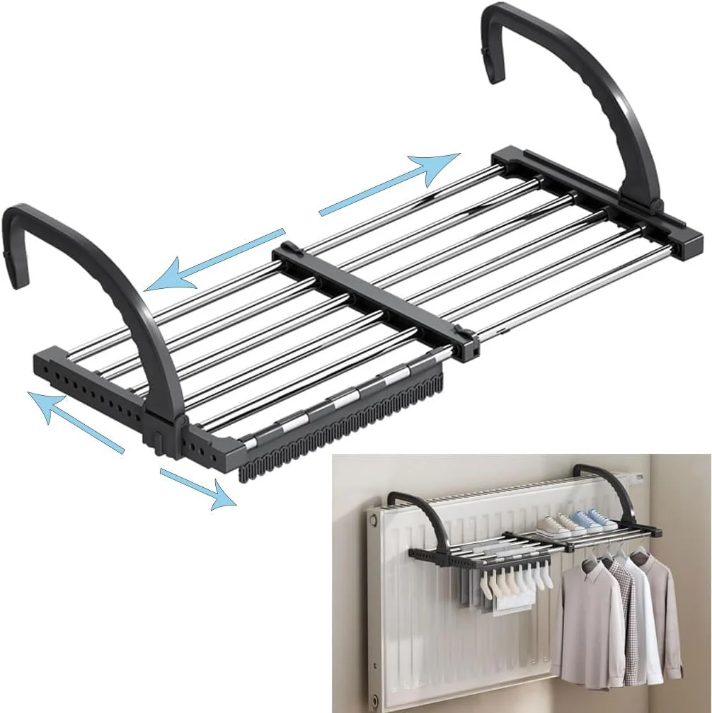 johgee 64-110cm heizkörper Wäscheständer heizkörpertrockner wäscheständer Balkon, ausziehbar wäschetrockner, 6.6m Trockenleinenlänge multifunktional wäscheständer Turm Wäscheständer balkongeländer - Image 4