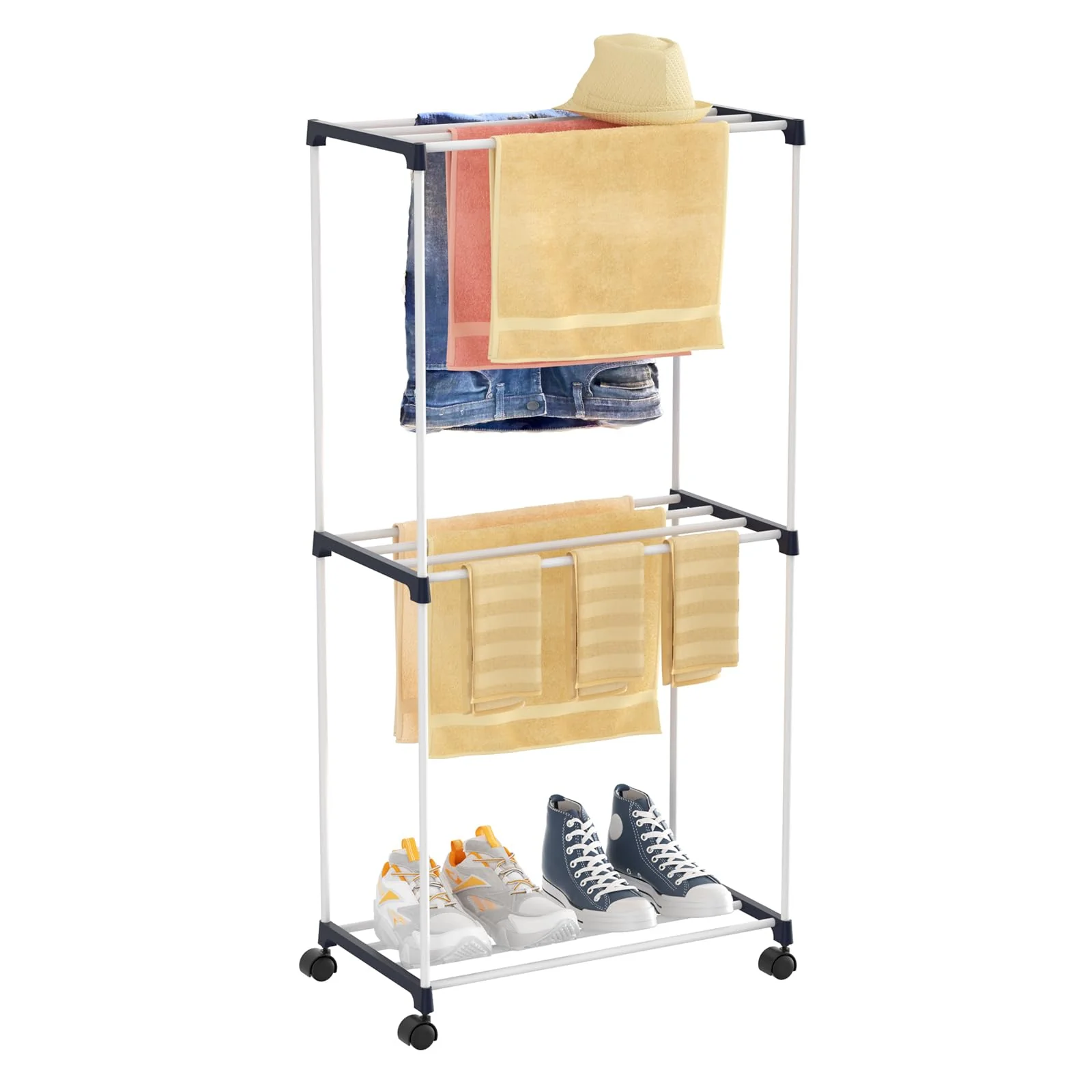 johgee Kleines Wäscheständer, Freistehender Handtuchhalter, Platzsparender Wäschetrockner Turm mit Rollen, Indoor-Trockenständer für Bäder, Wohnungen und Waschküchen 3 Ebenen - Image 4