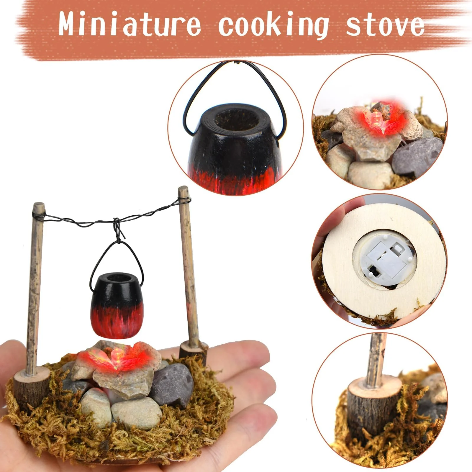 Johiux Wichtel Zubehör Weihnachten LED-Lagerfeuer,Miniatur Stadtflamme Mini Lagerfeuer Wichtelzubehör Miniatur Wichtel Zubehör,Wichtel Feuerstelle Miniatur Weihnachten Lagerfeuer Krippe Zubehö. - Image 6