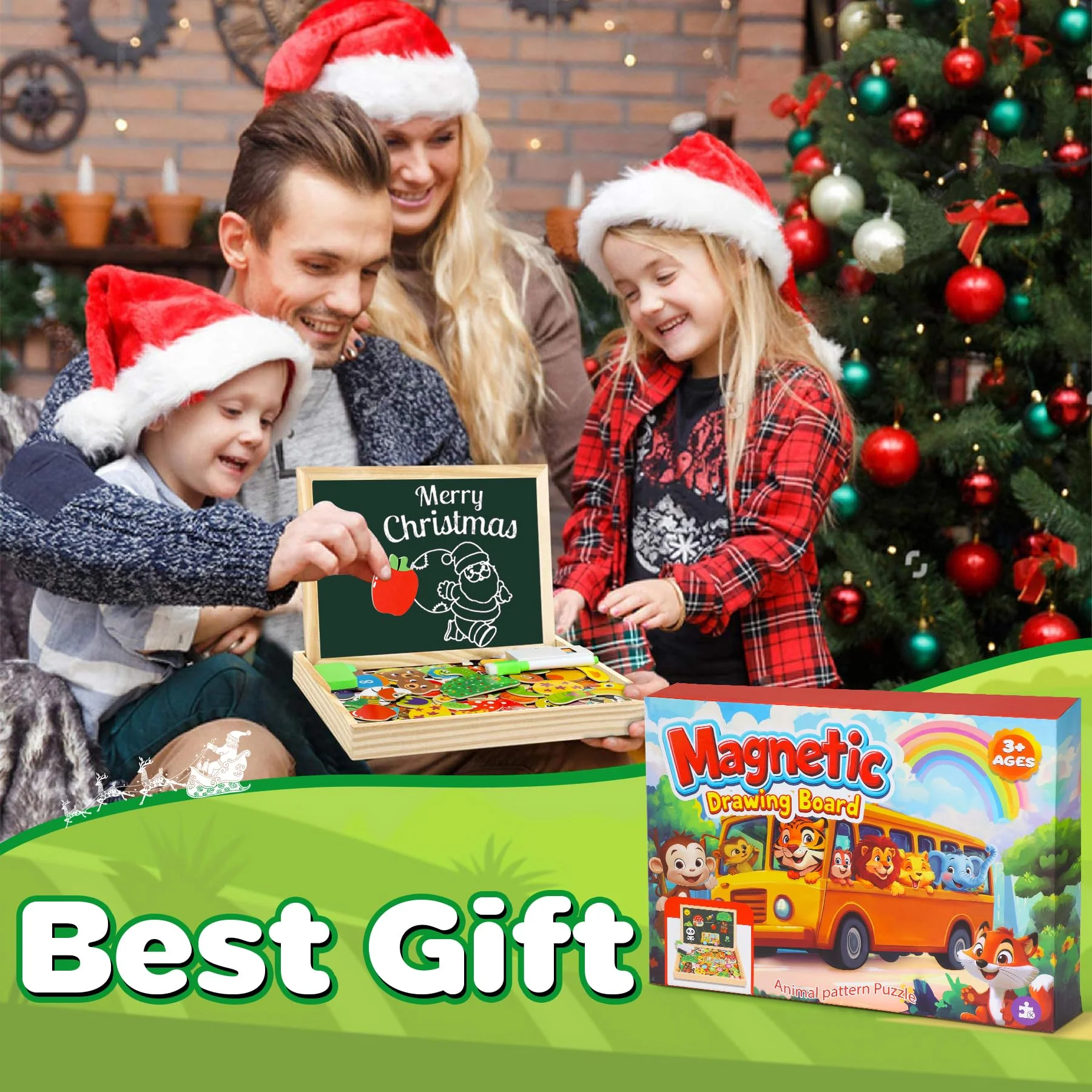 Jojoin 130 Stücke Magnetisches Holzpuzzle - 2025 Neu Montessori Holzpuzzle mit Doppelseitig Magnetisch | Wald | Bauernhof | Obst | Bus - Kreativ Spielzeug für Kinder - Image 2