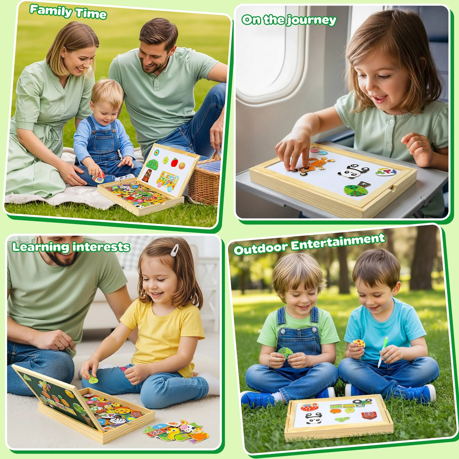 Jojoin 130 Stücke Magnetisches Holzpuzzle - 2025 Neu Montessori Holzpuzzle mit Doppelseitig Magnetisch | Wald | Bauernhof | Obst | Bus - Kreativ Spielzeug für Kinder - Image 4