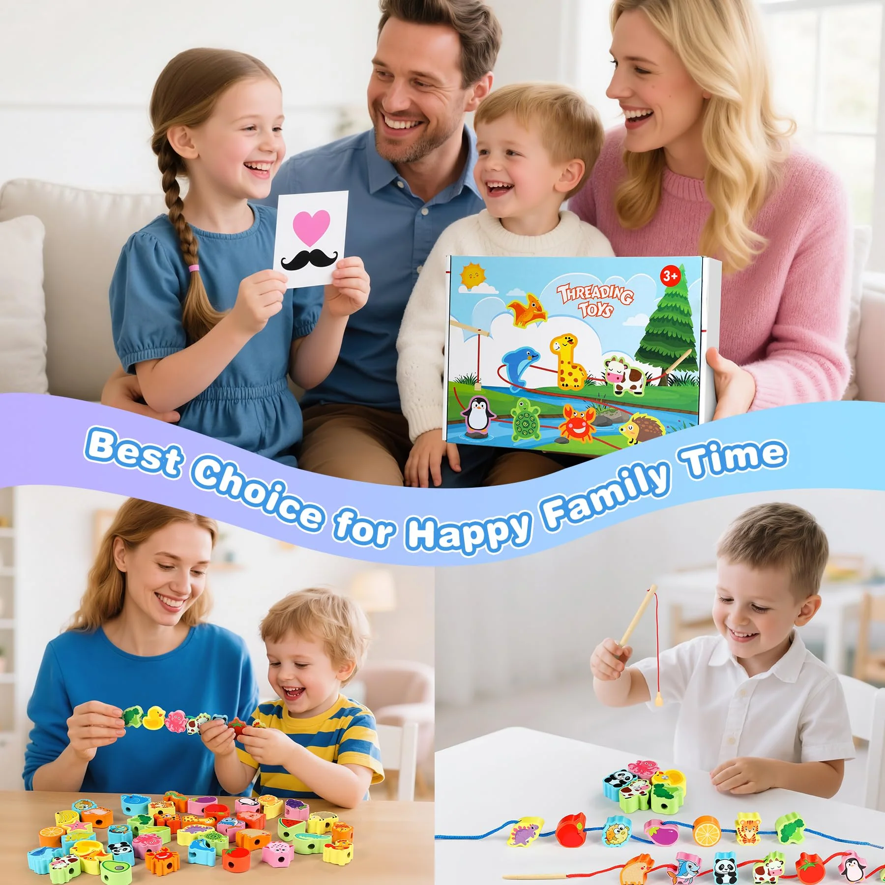 Jojoin Fädelspiel Montessori Spielzeug - Fädelspiel Angelspiel Spiele ab 3 Jahre - 54 Stück Holzspielzeug Magnetisches Angelspiel - Geschenk Mädchen Junge - Image 2