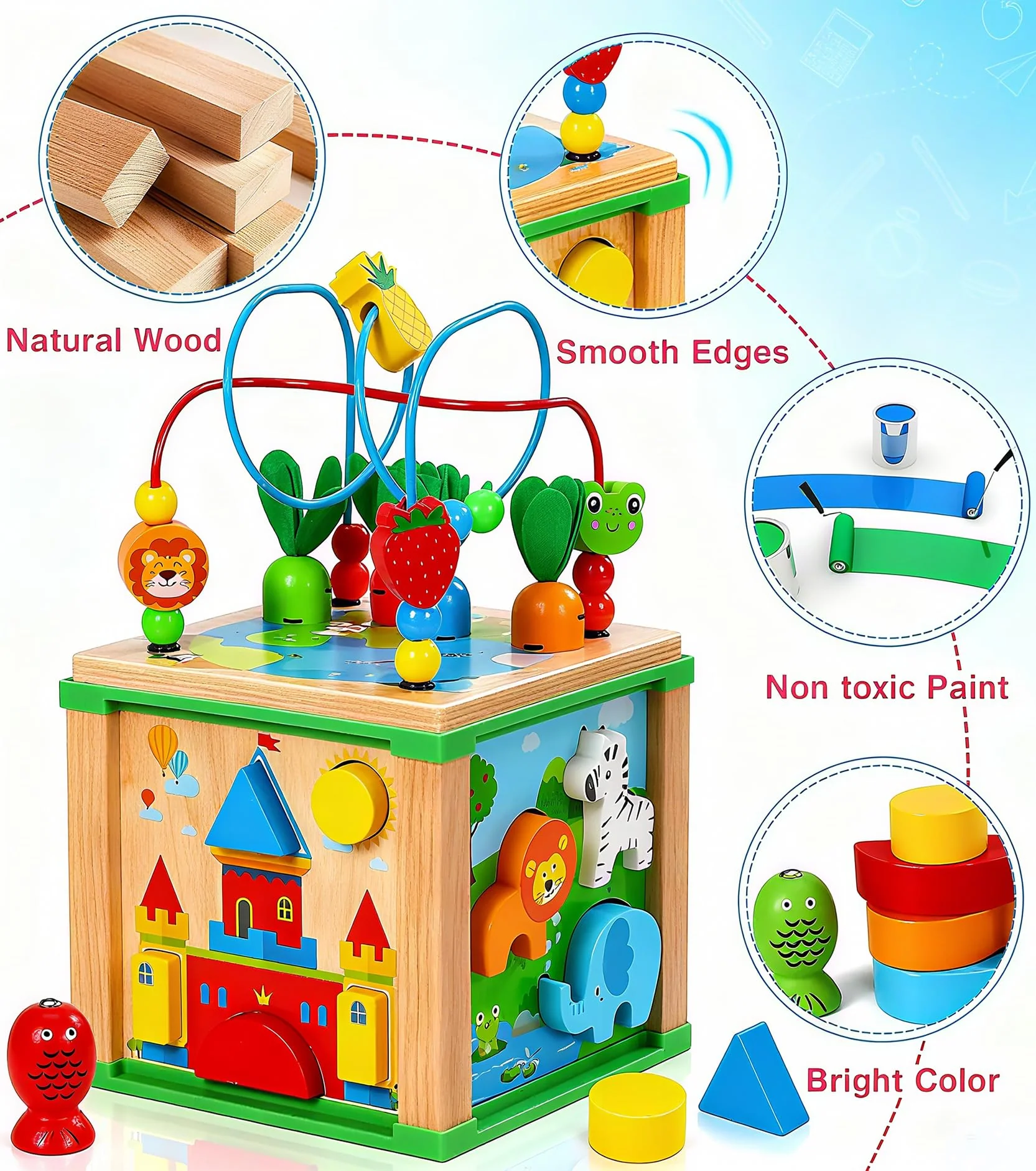 Jojoin MotorikwüRfel Motorikspielzeug ab 1 Jahr - AktivitäTswüRfel Baby Spielzeug ab 1 Jahr - Motorikschleife Kinderspielzeug Montessori Activity Center Holzspielzeug Lernspielzeug füR 1 2 3 Jahr - Image 4