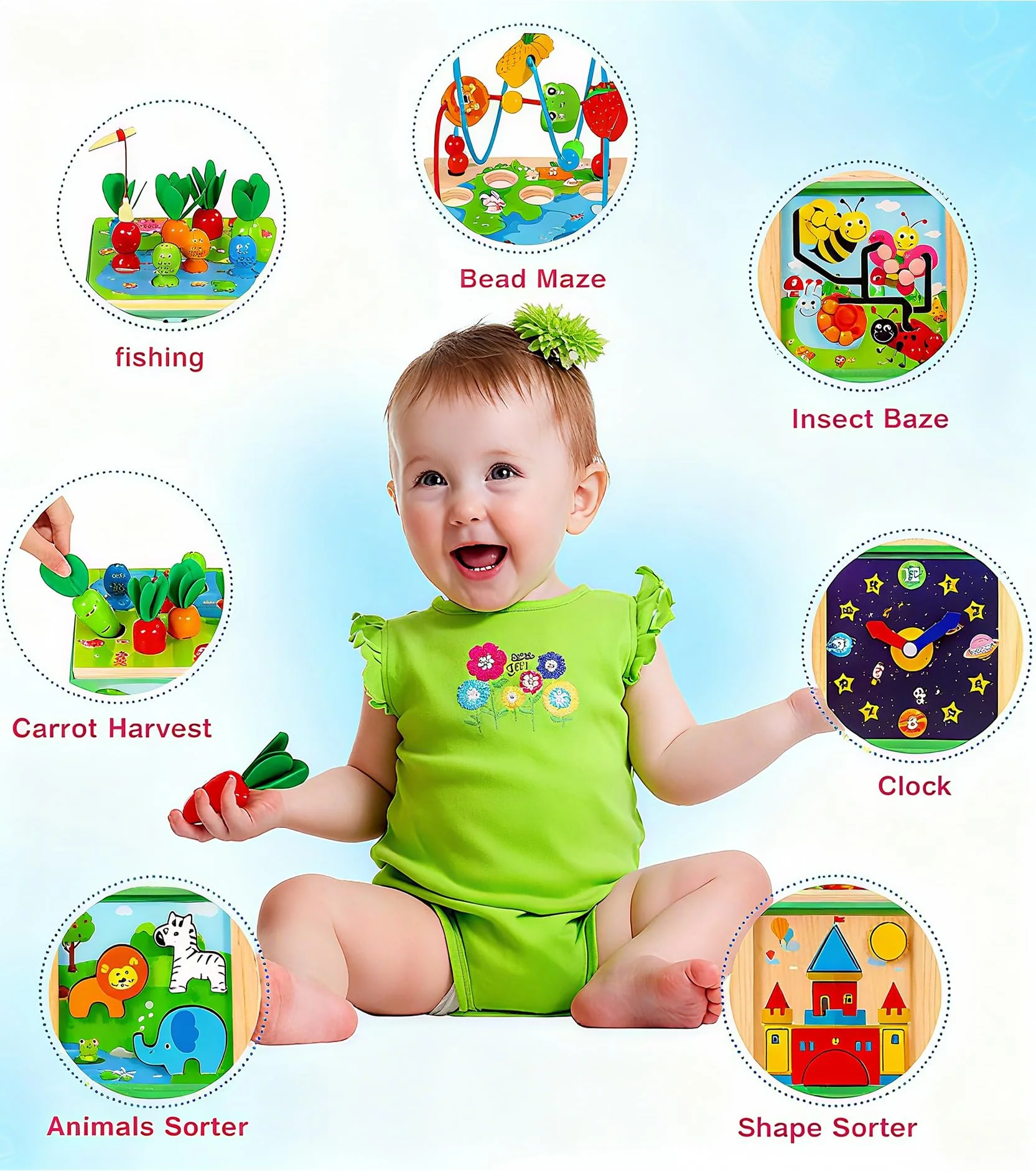 Jojoin MotorikwüRfel Motorikspielzeug ab 1 Jahr - AktivitäTswüRfel Baby Spielzeug ab 1 Jahr - Motorikschleife Kinderspielzeug Montessori Activity Center Holzspielzeug Lernspielzeug füR 1 2 3 Jahr - Image 7