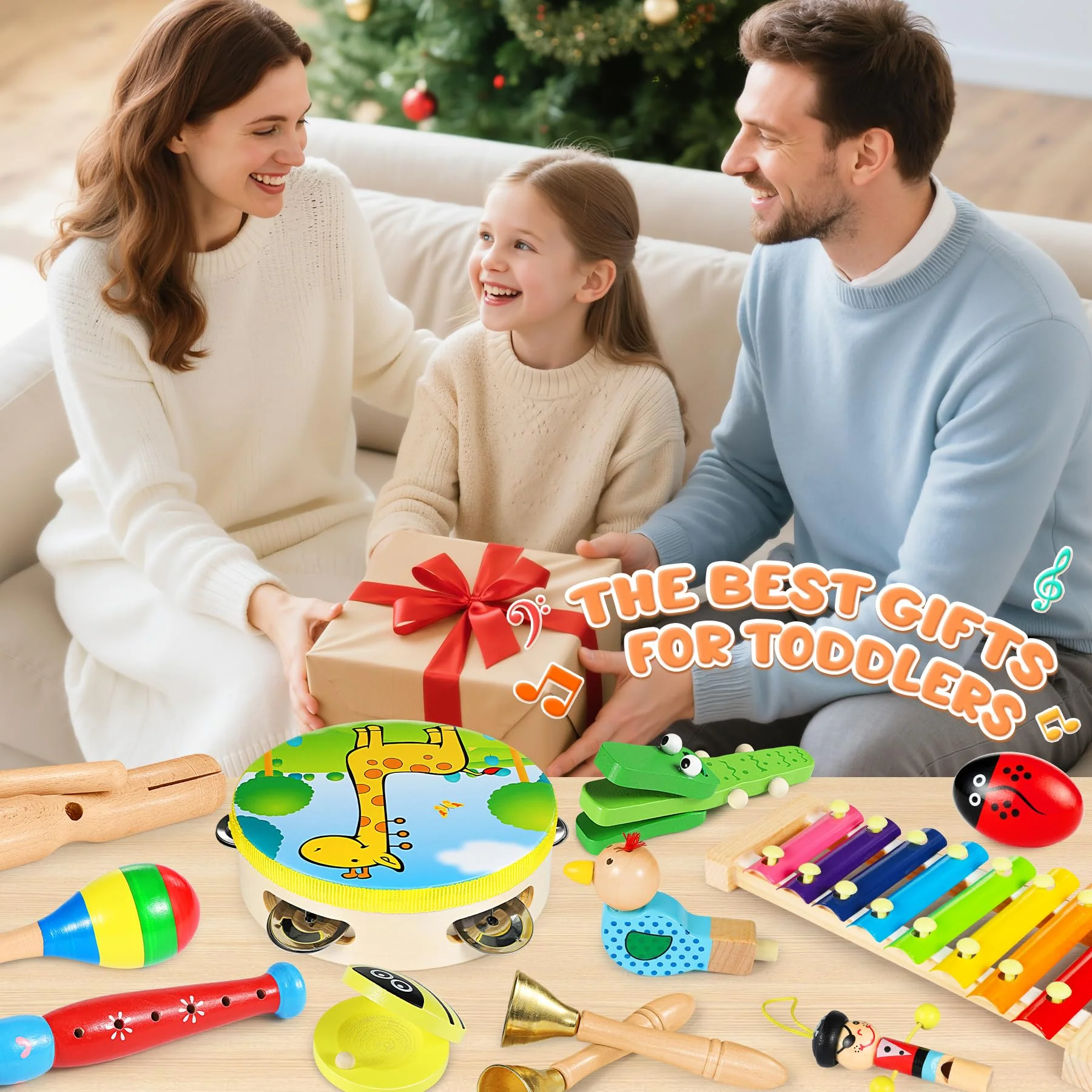 Jojoin Musikinstrumente für Kinder ab 3 Jahre - 24 Stück Instruments Percussion Holzspielzeug - Baby Kinder Montessori Spielzeug - Xylophon Trommel Kinderspielzeug Geschenke für Kleinkinder - Image 2