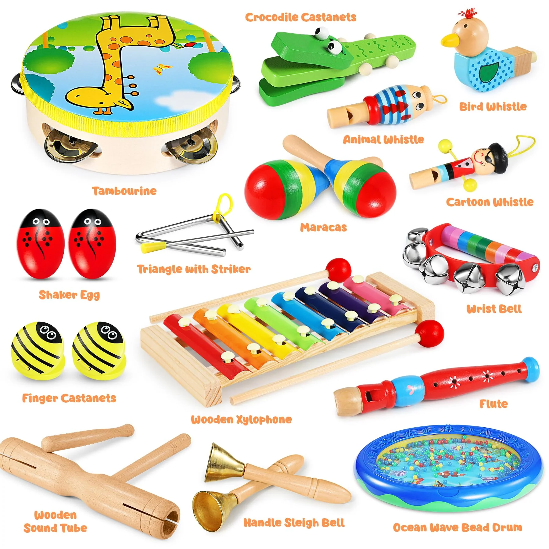 Jojoin Musikinstrumente für Kinder ab 3 Jahre - 24 Stück Instruments Percussion Holzspielzeug - Baby Kinder Montessori Spielzeug - Xylophon Trommel Kinderspielzeug Geschenke für Kleinkinder - Image 4