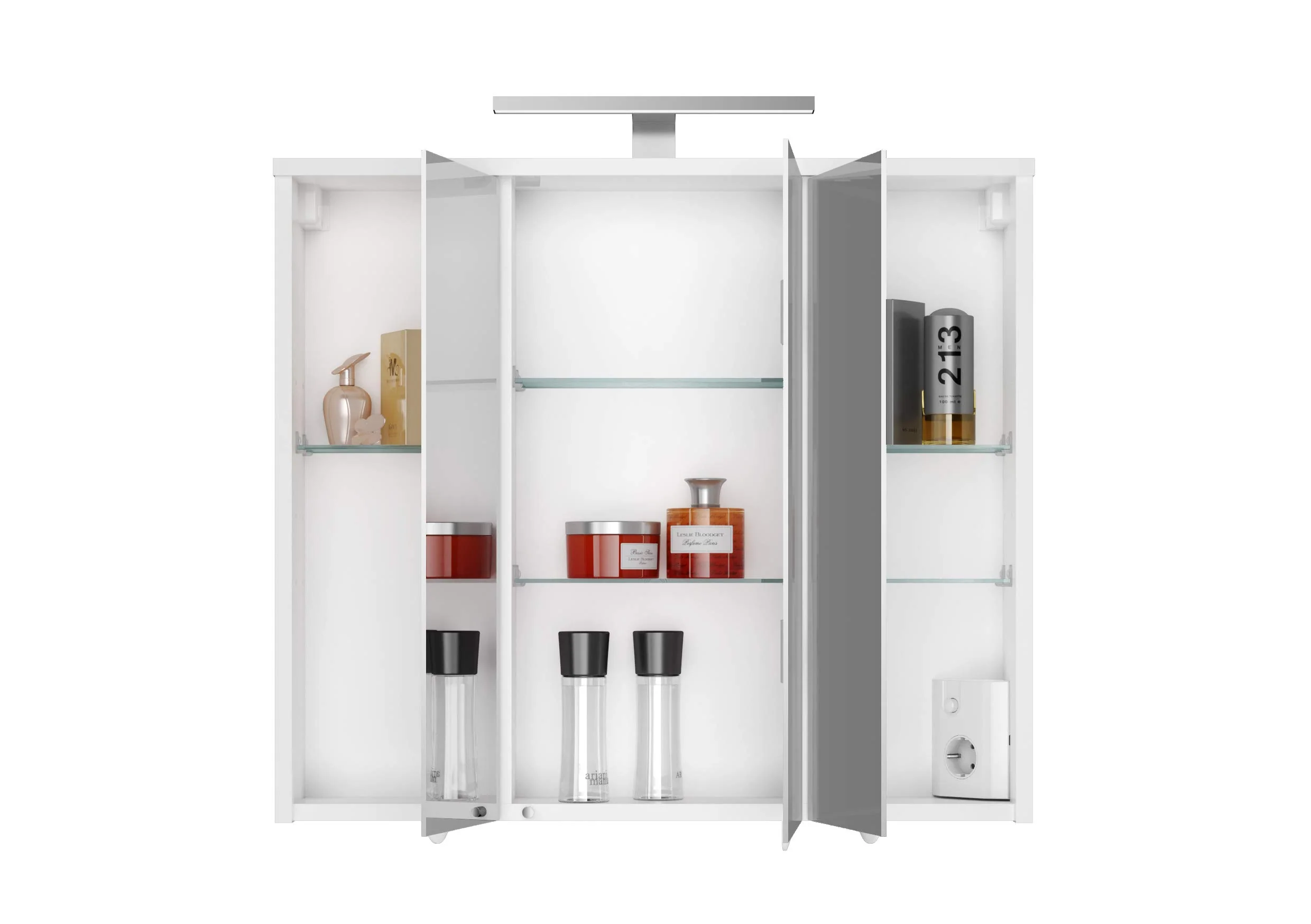Jokey Spiegelschrank Arda mit LED Beleuchtung 72,2 cm breit, Badezimmer Spiegelschrank aus MDF, inkl. Steckdose | Weiß - Image 4