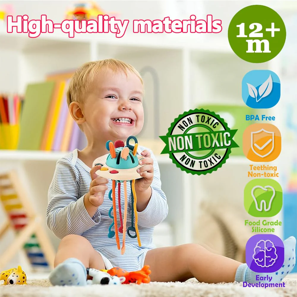 Jokooan Montessori Spielzeug für Babys, Spielzeug ab 1 Jahr Baby Spielzeug Motorikspielzeug Multisensorisches für Babys, Silikon Zugschnur Kleinkindspielzeug Geschenk für Kleinkinder - Image 4