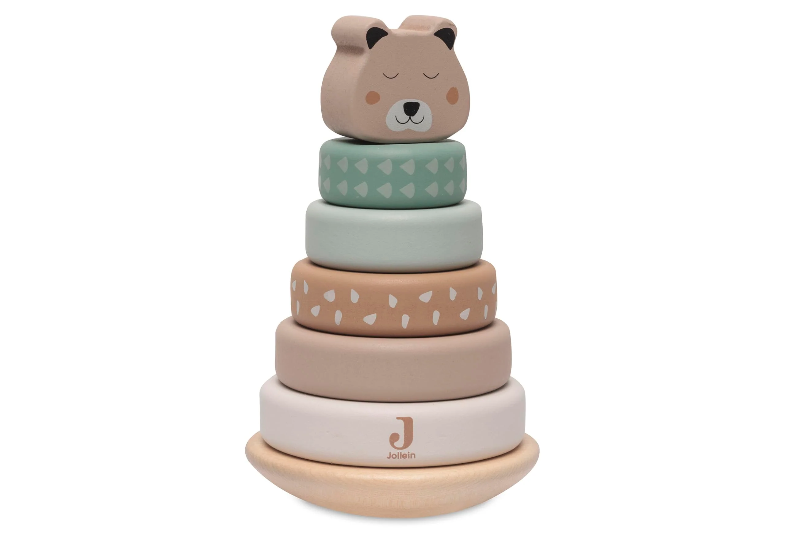 Jollein Holz-Stapelturm mit Ringen - Jungle Jambo - 5 Stapelringe - Ab 1 Jahr - 100% FSC Zertifiziert - Gepard