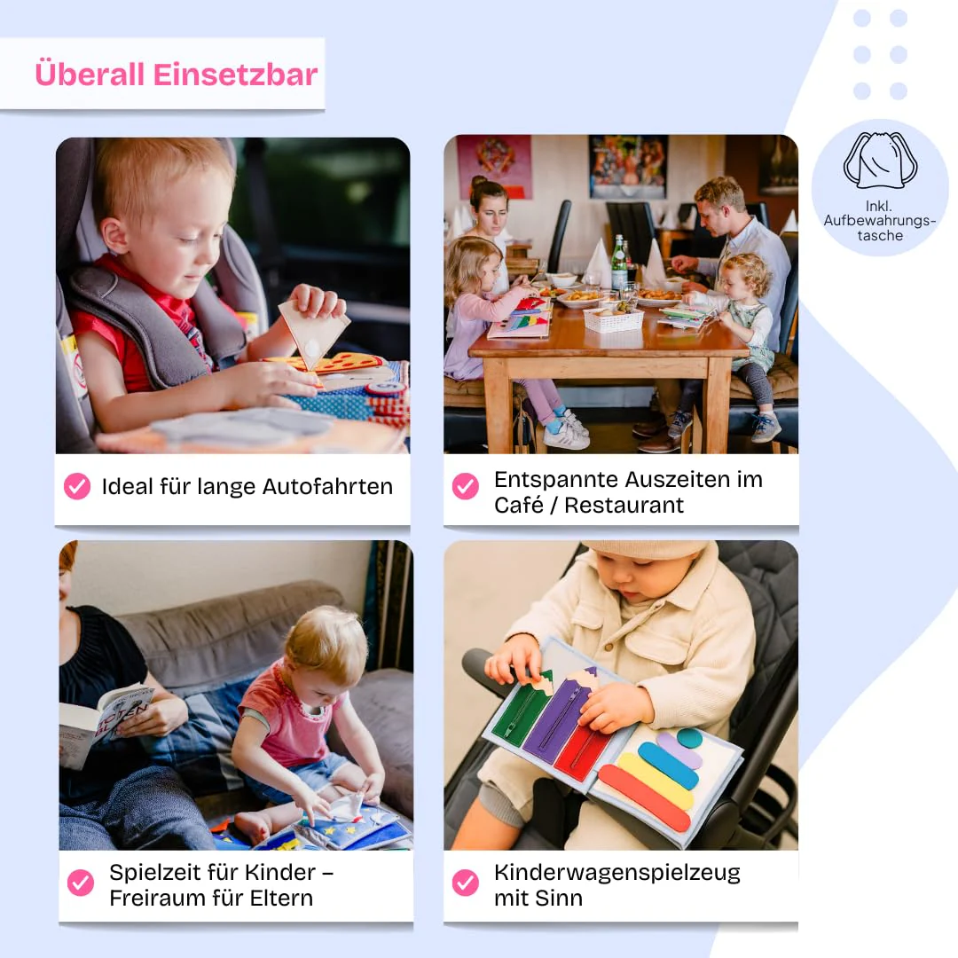 Jolly Designs – Mini Quiet Book Sonnenschein – Montessori Spielzeug ab 18 Monaten – Motorik & Kreativität fördern – Busy Book aus Filz – Handgefertigtes Filzbuch – Perfekt für unterwegs & Reisen - Image 3