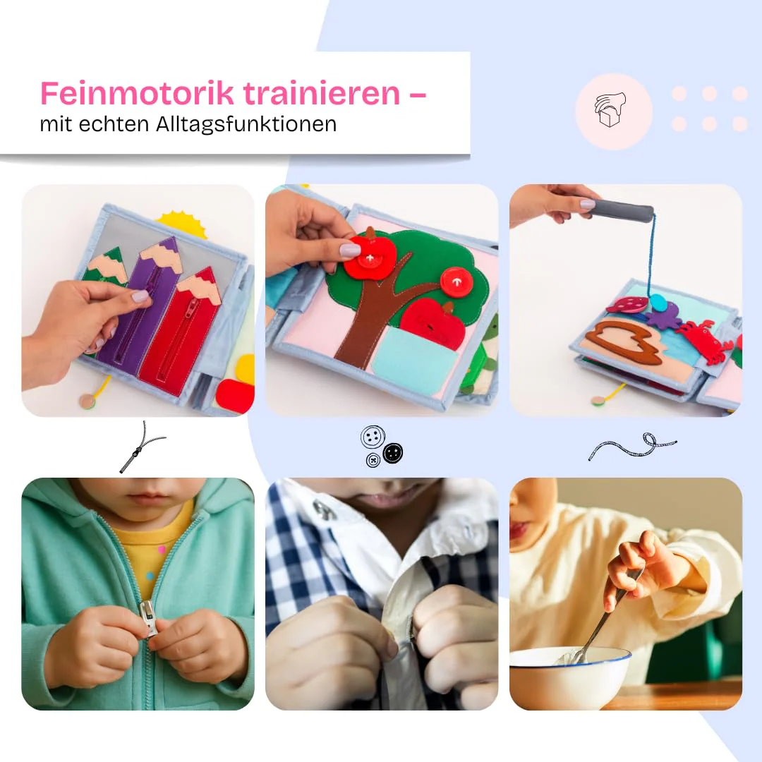 Jolly Designs – Mini Quiet Book Sonnenschein – Montessori Spielzeug ab 18 Monaten – Motorik & Kreativität fördern – Busy Book aus Filz – Handgefertigtes Filzbuch – Perfekt für unterwegs & Reisen - Image 8