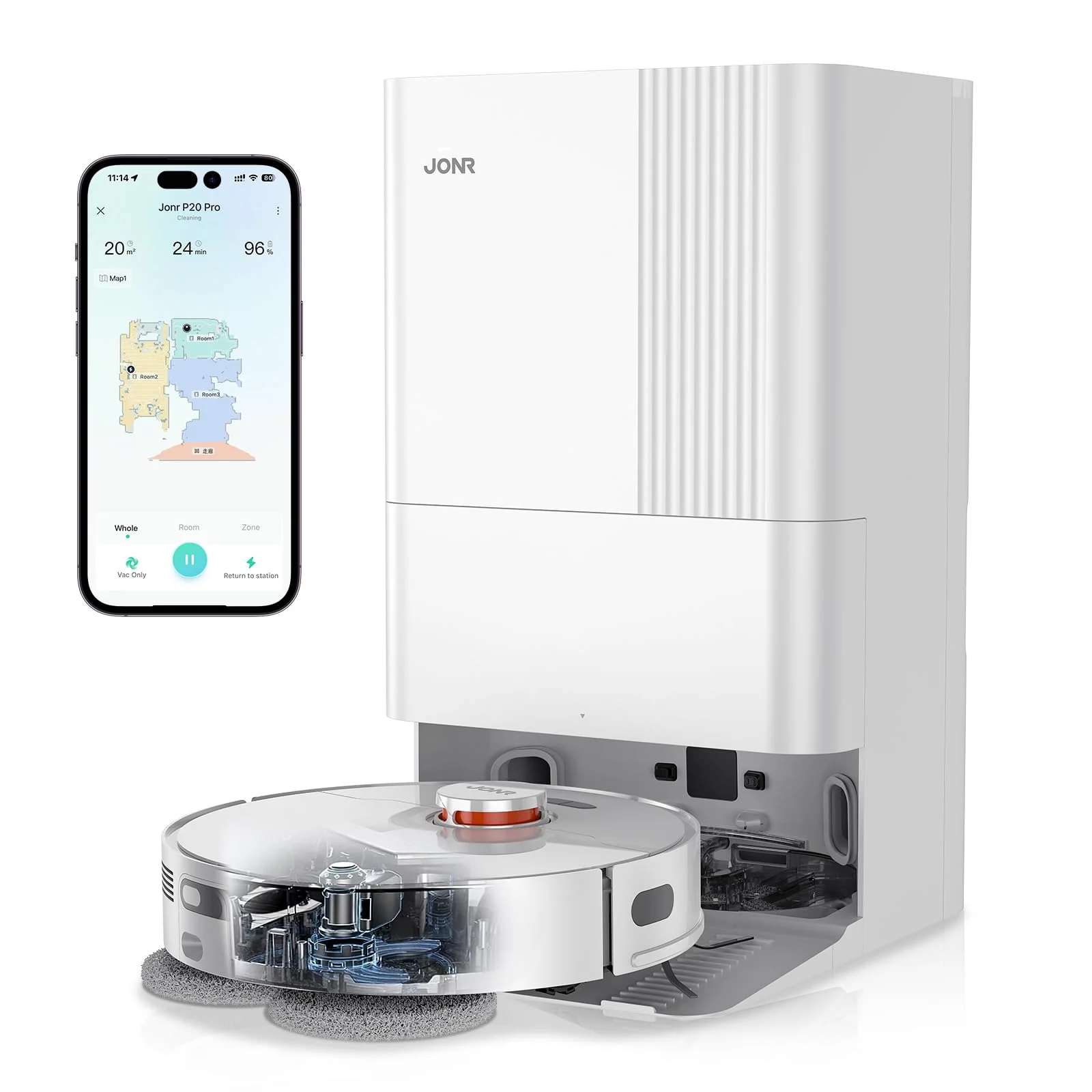 JONR P20 Pro Saugroboter mit Wischfunktion und Hubmop, 8000Pa All-in-One Reinigungsstation, Hindernisvermeidung, Adaptive Kantenreinigung, Heißlufttrocknung - Image 4