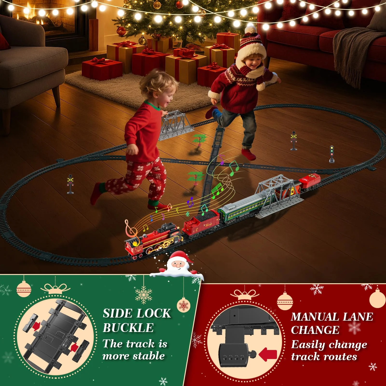 JONRRYIN Elektrische Zug Spielzeug, Eisenbahn Weihnachtsbaum Elektrisch, Weihnachtszug mit Schienen, Dampf, Licht & Sound, Dampfzug den Tannenbaum Geschenk für Kinder - Image 3